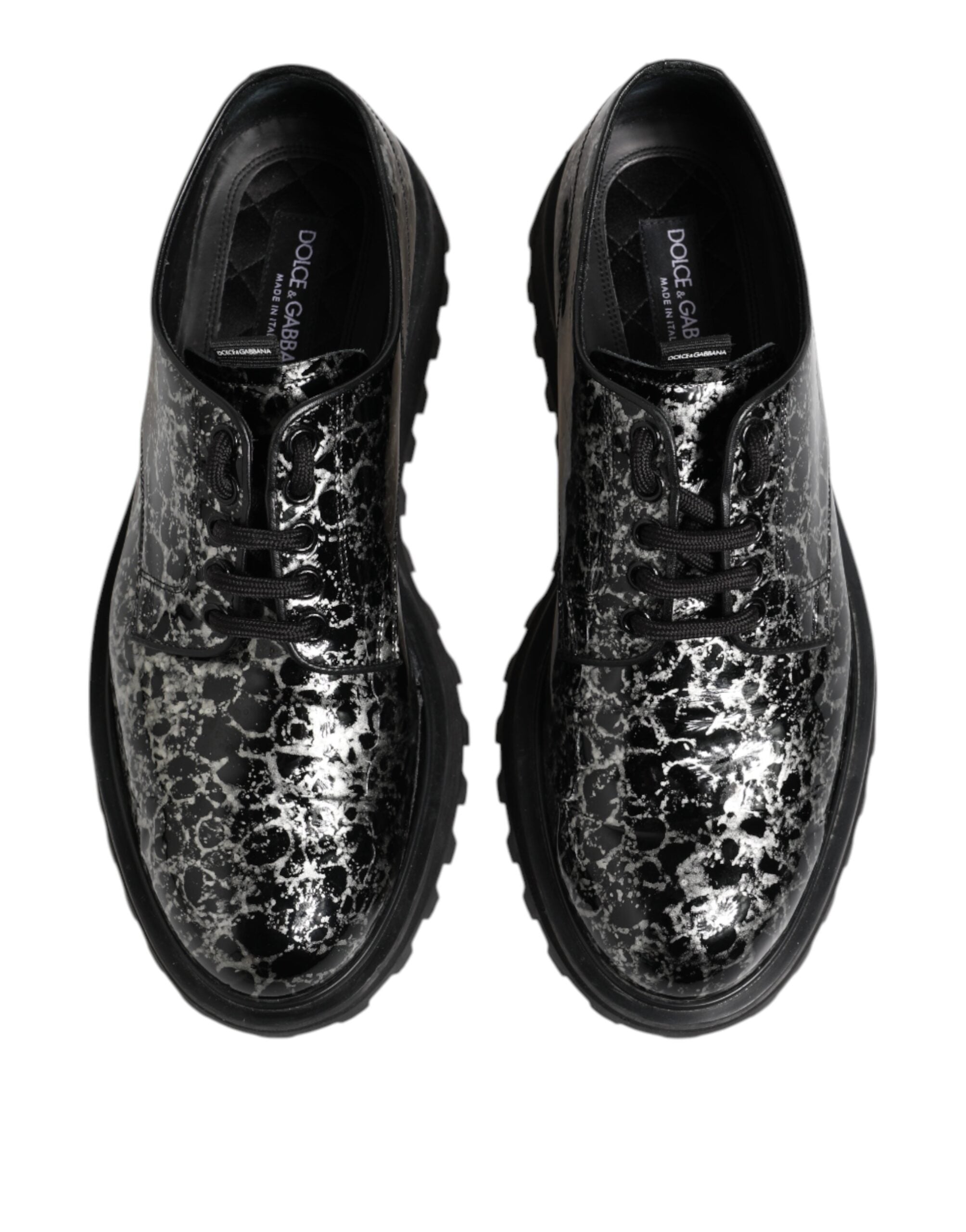 Dolce & Gabbana Schwarz Weiß Kalbsleder Chunky Derby Schuhe-3