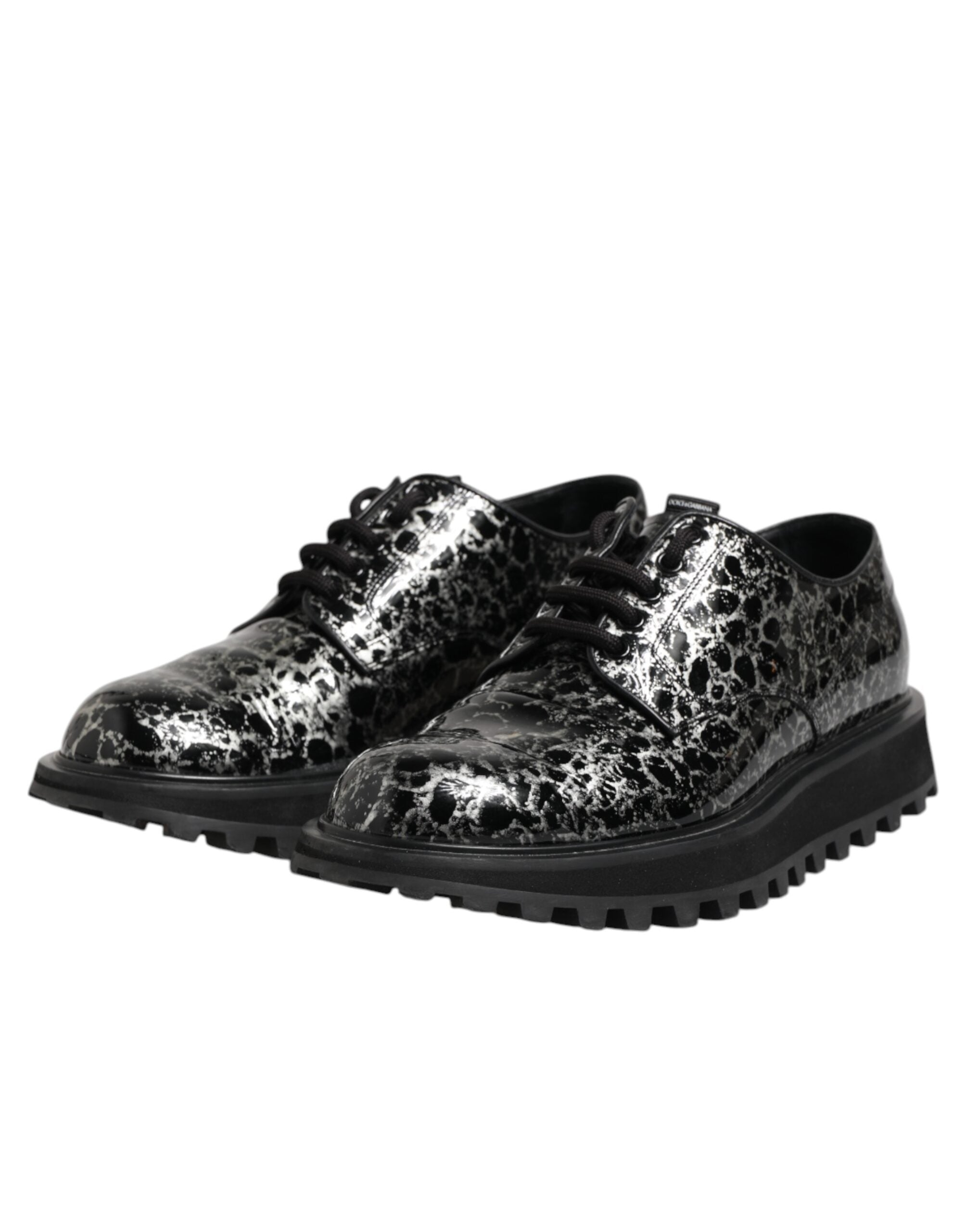 Dolce & Gabbana Schwarz Weiß Kalbsleder Chunky Derby Schuhe-4