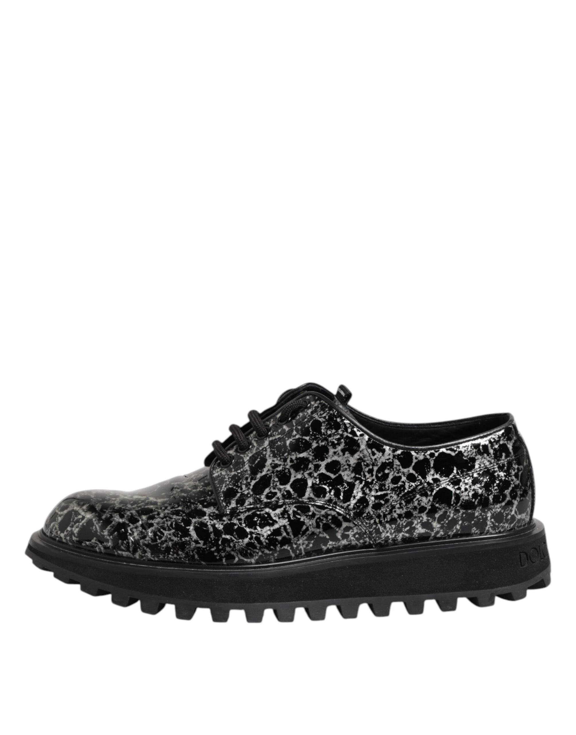 Dolce & Gabbana Schwarz Weiß Kalbsleder Chunky Derby Schuhe-6