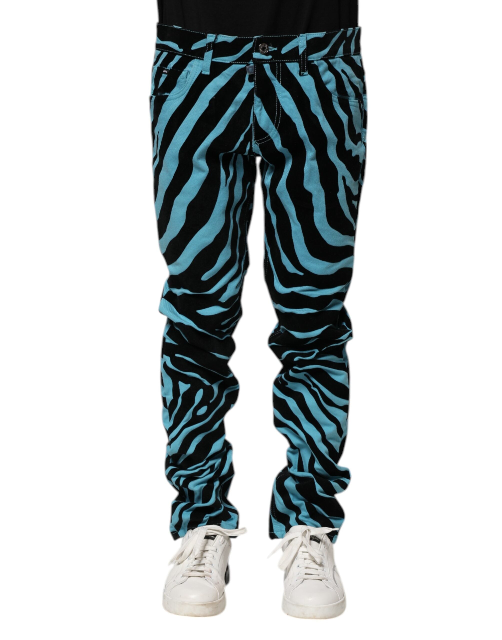 Dolce & Gabbana Blue-black striped skinny denim jeans-1