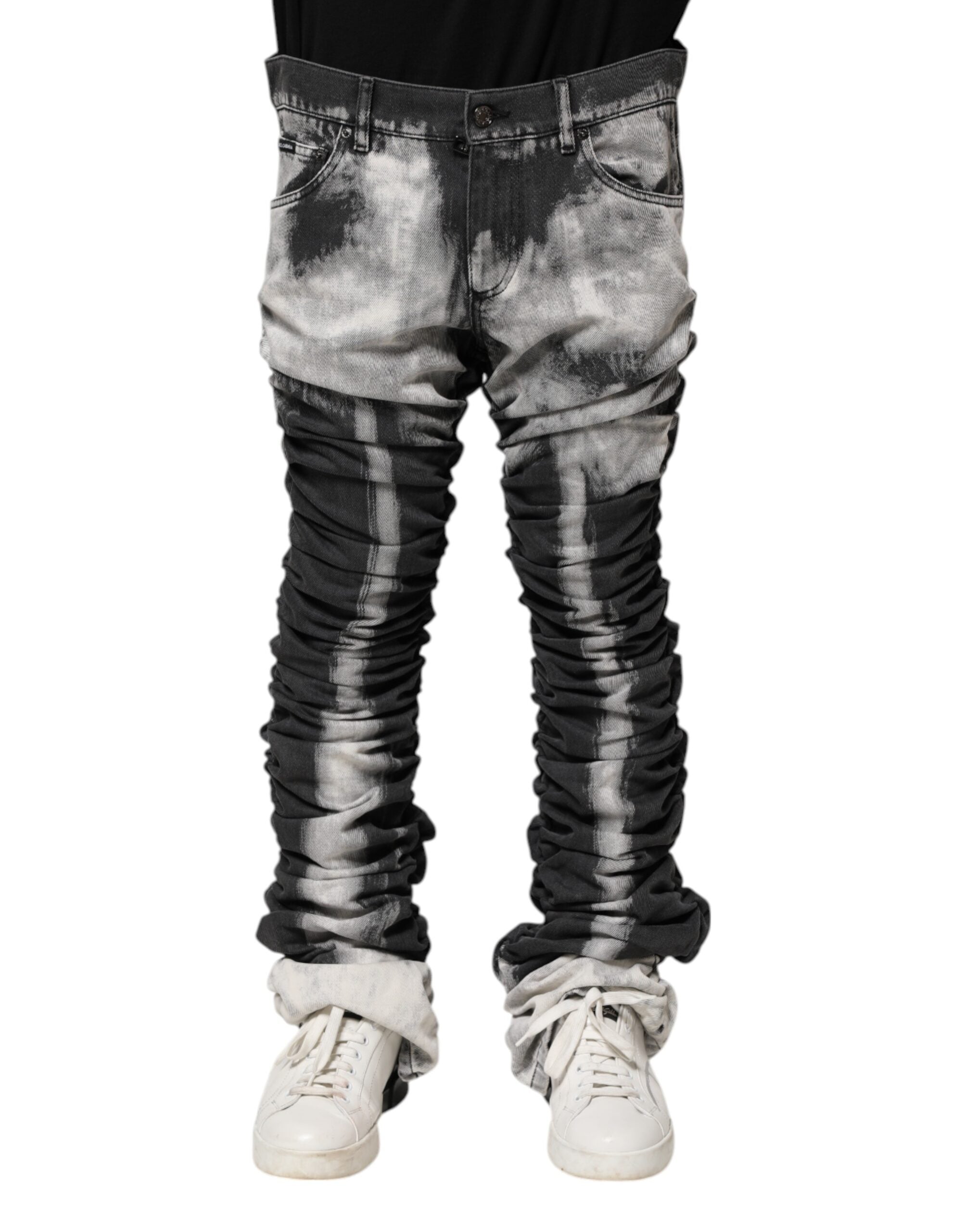 Dolce & Gabbana Schwarze Tie Dye Straight Denim Jeans-2