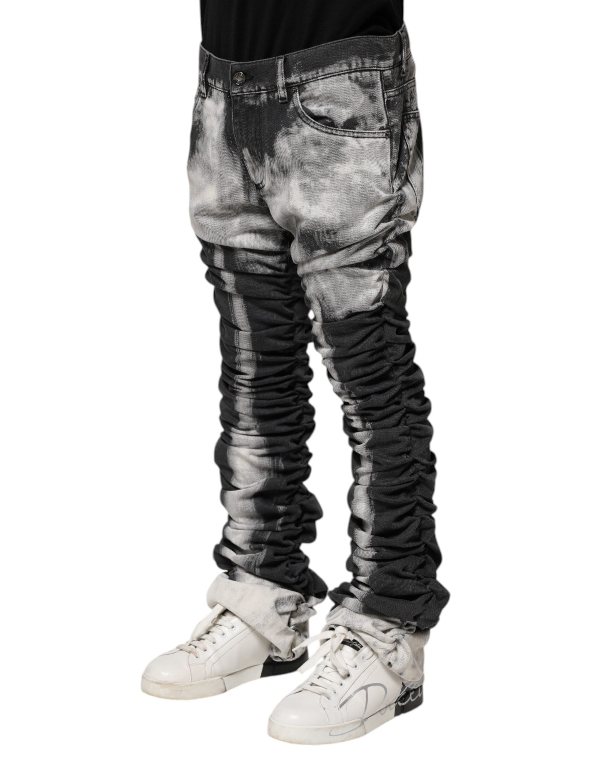 Dolce & Gabbana Schwarze Tie Dye Straight Denim Jeans-3