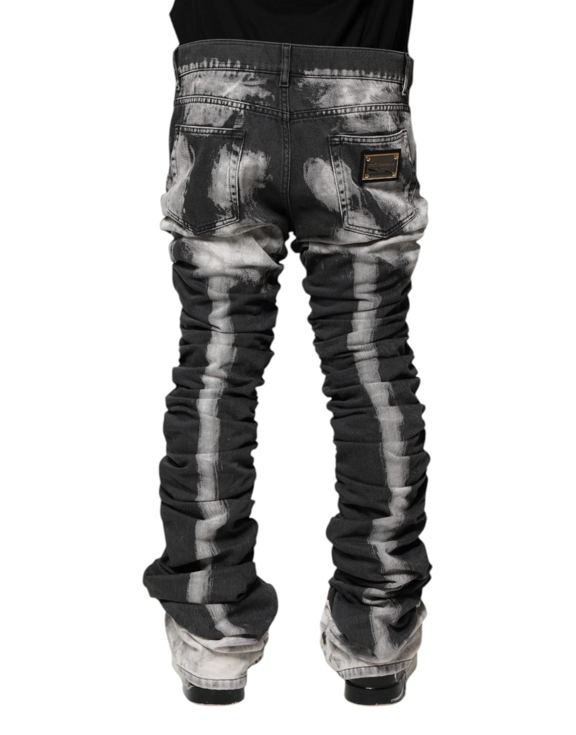 Dolce & Gabbana Schwarze Tie Dye Straight Denim Jeans-4