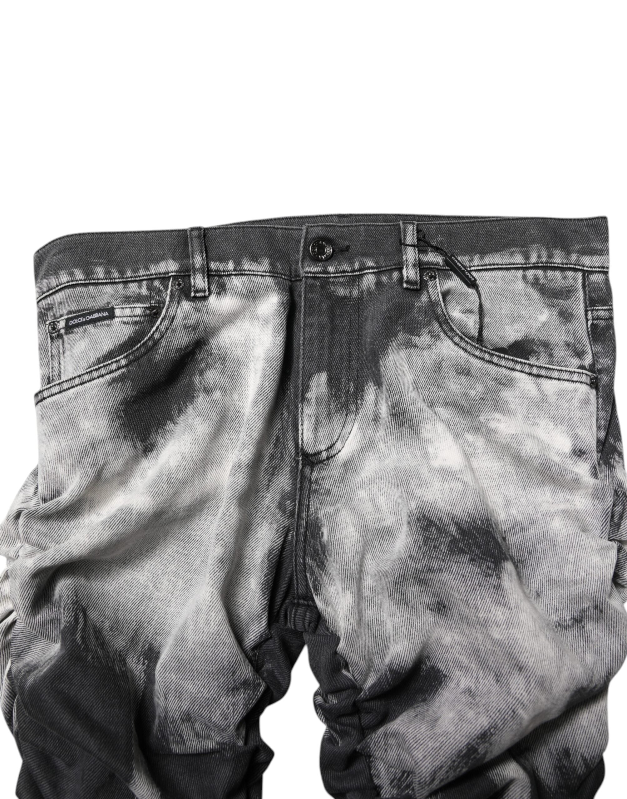 Dolce & Gabbana Schwarze Tie Dye Straight Denim Jeans-5