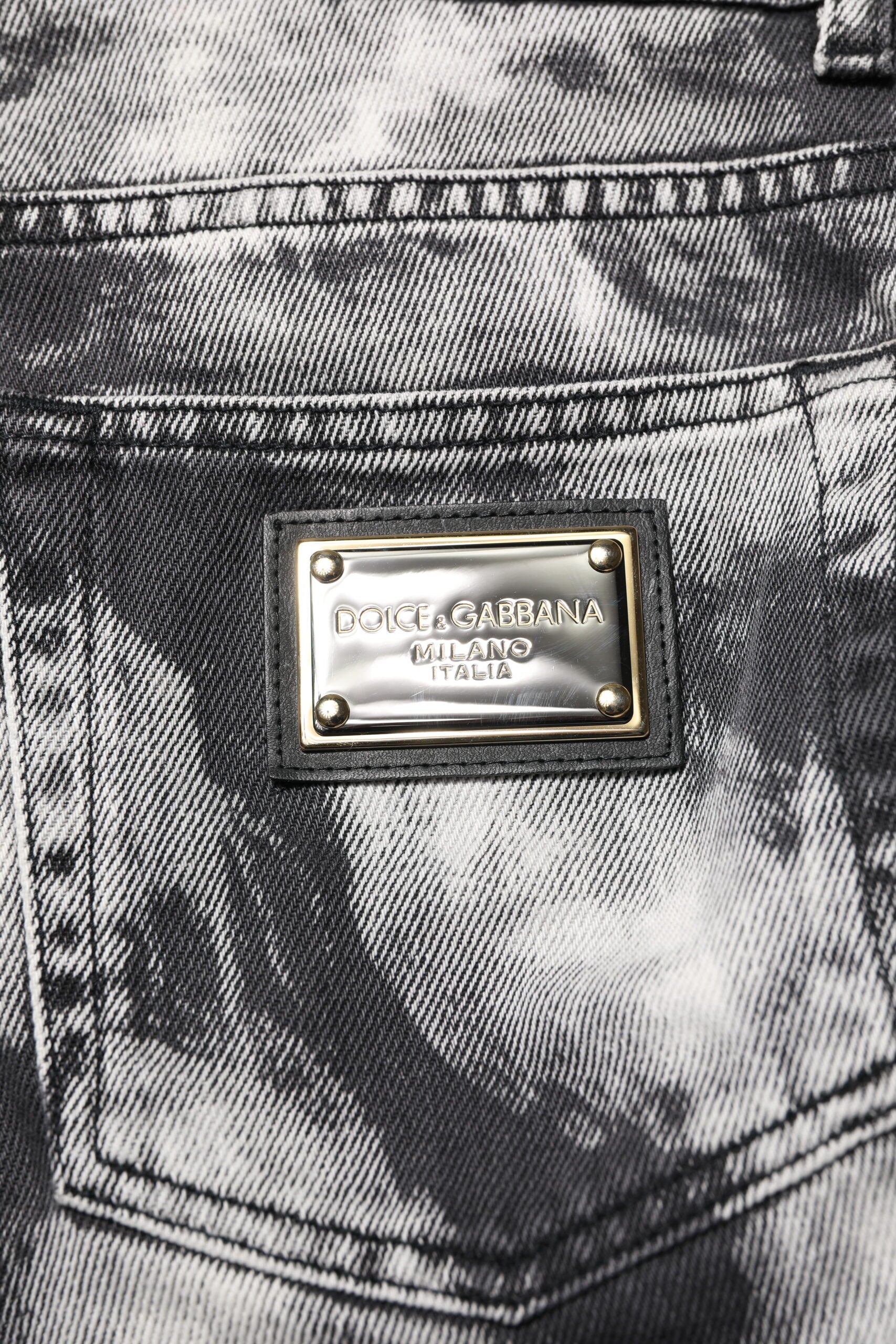 Dolce & Gabbana Schwarze Tie Dye Straight Denim Jeans-6