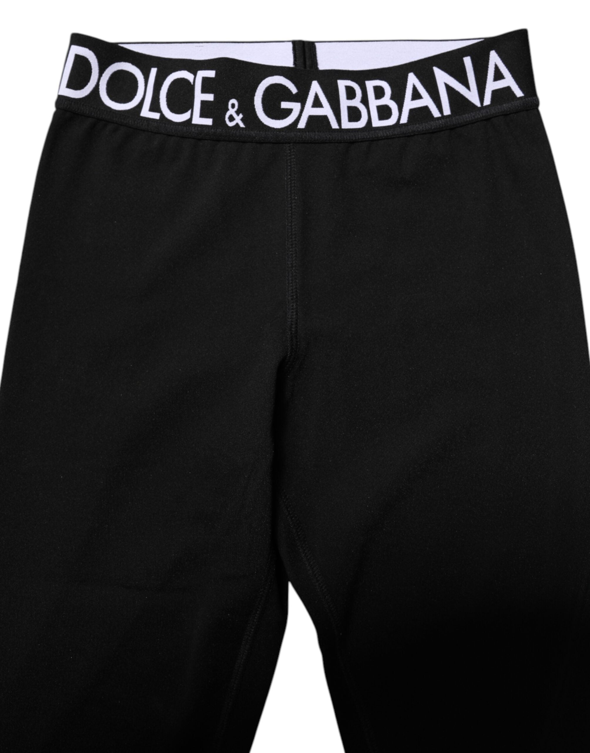 Dolce & Gabbana Schwarz Silber Nylon Skinny Männer Leggings Hosen-5