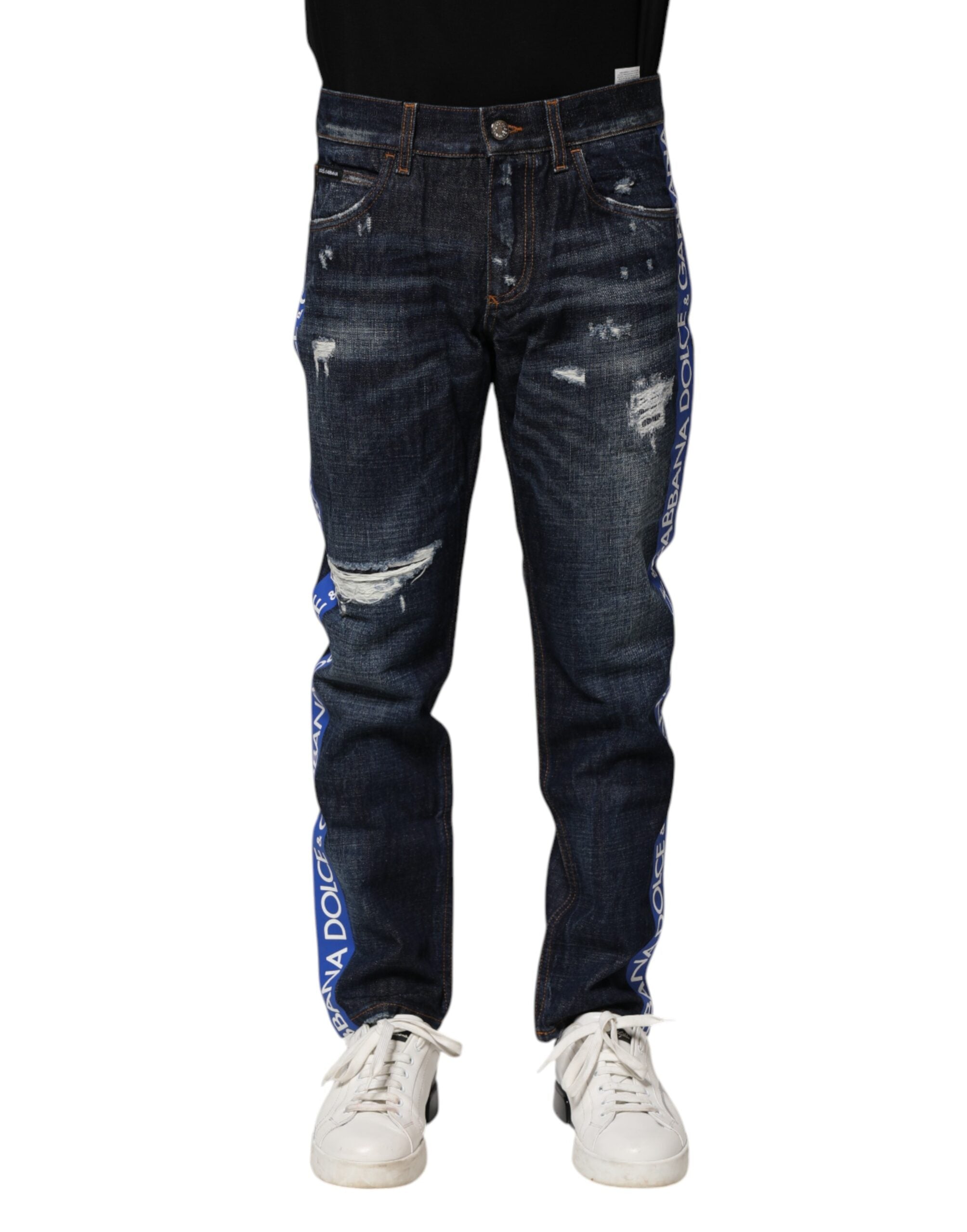 Dolce & Gabbana Dunkelblaue zerfledderte Skinny Denim Jeans-1