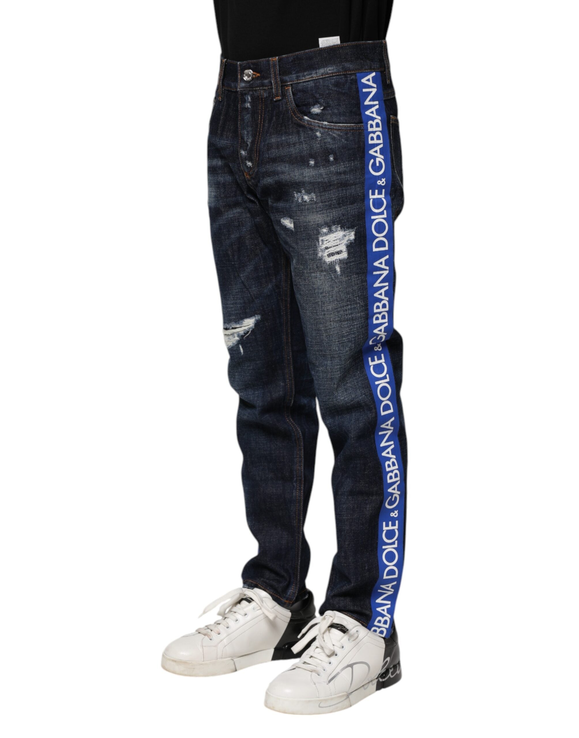 Dolce & Gabbana Dunkelblaue zerfledderte Skinny Denim Jeans-3