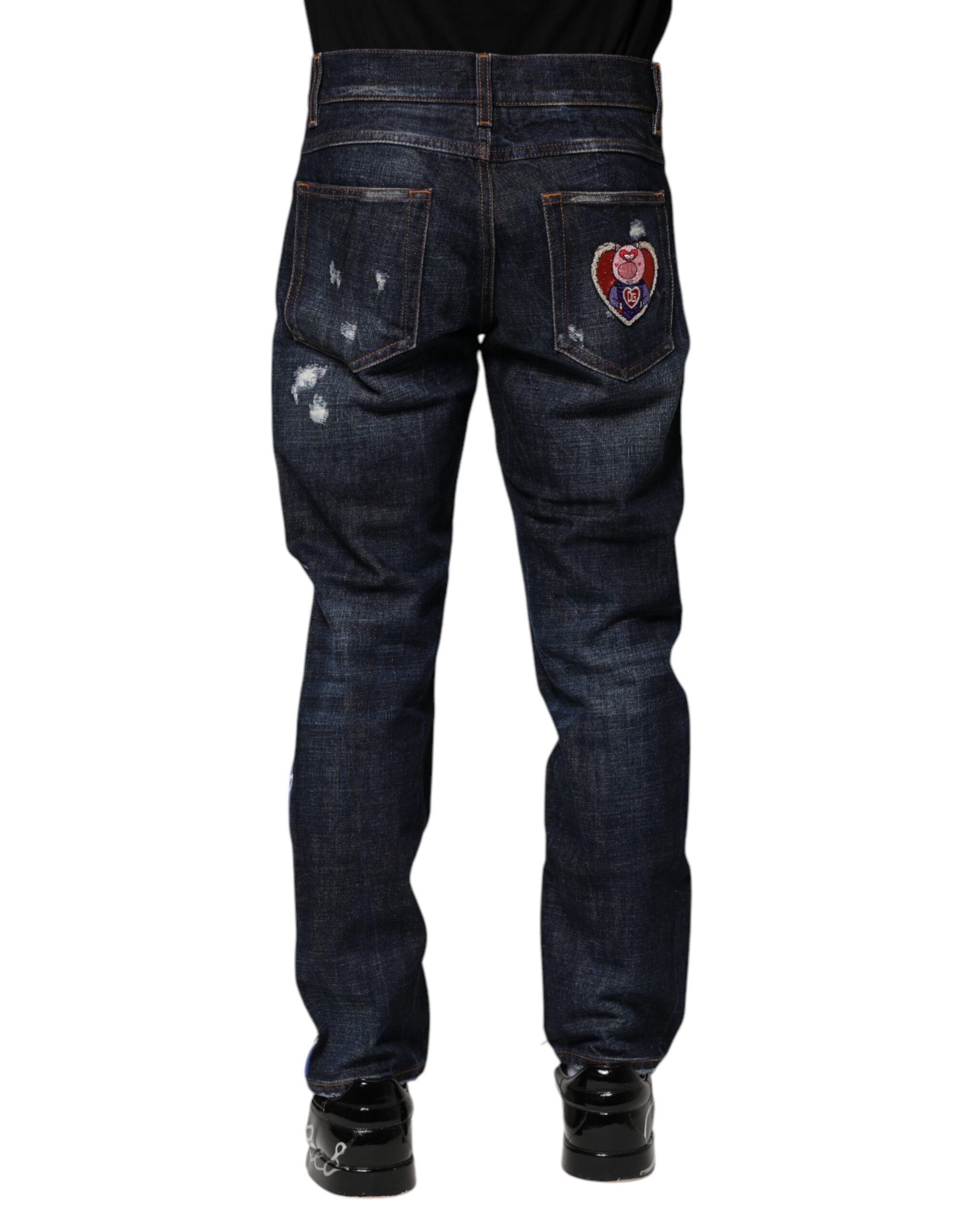 Dolce & Gabbana Dunkelblaue zerfledderte Skinny Denim Jeans-4