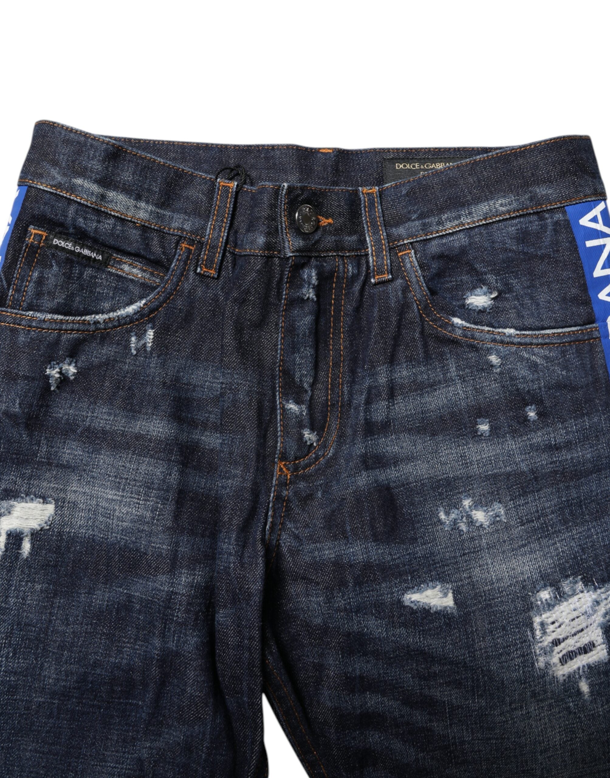Dolce & Gabbana Dunkelblaue zerfledderte Skinny Denim Jeans-5