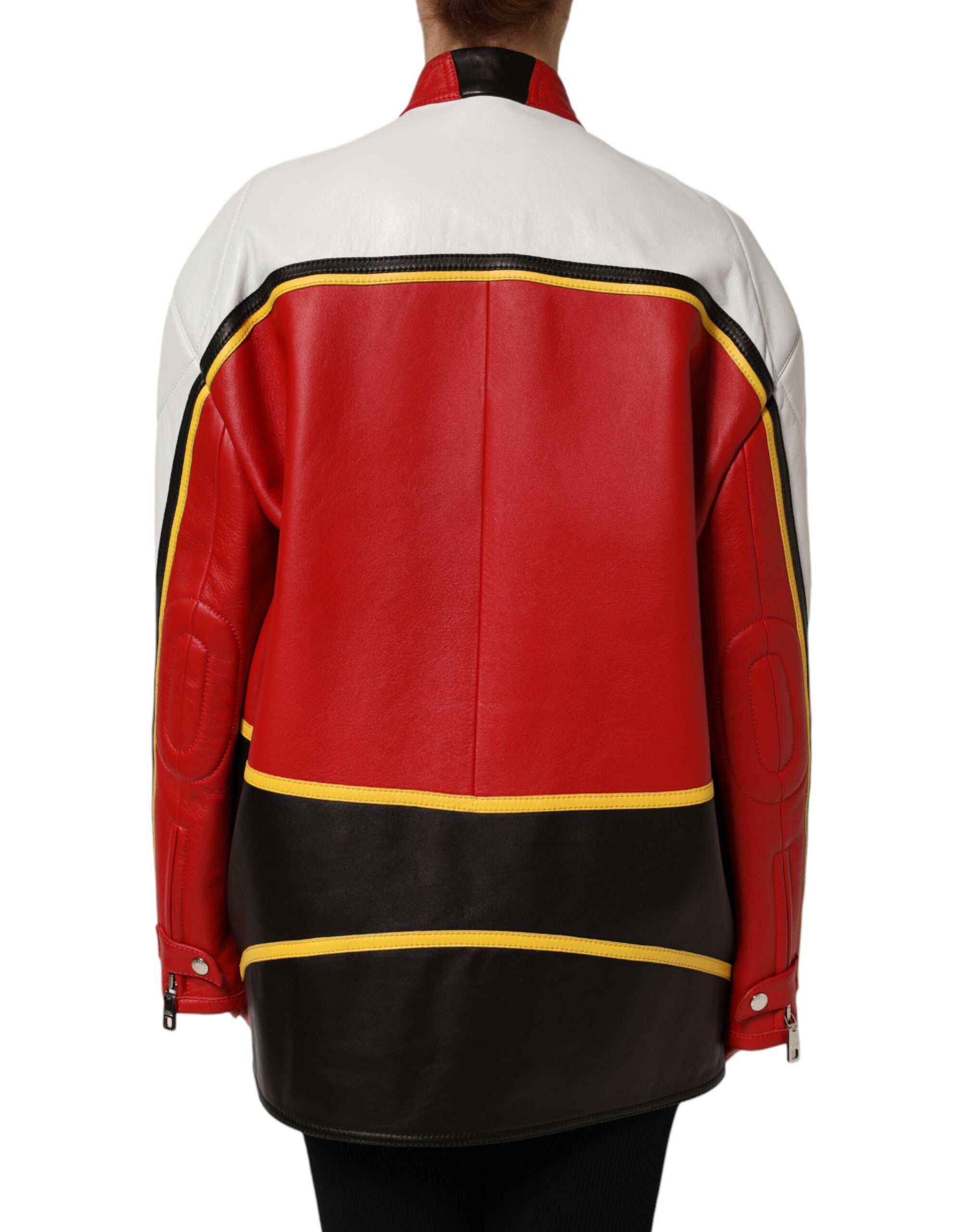 Dolce & Gabbana Multicolor Leather Biker Coat Jacket with Zipper-4