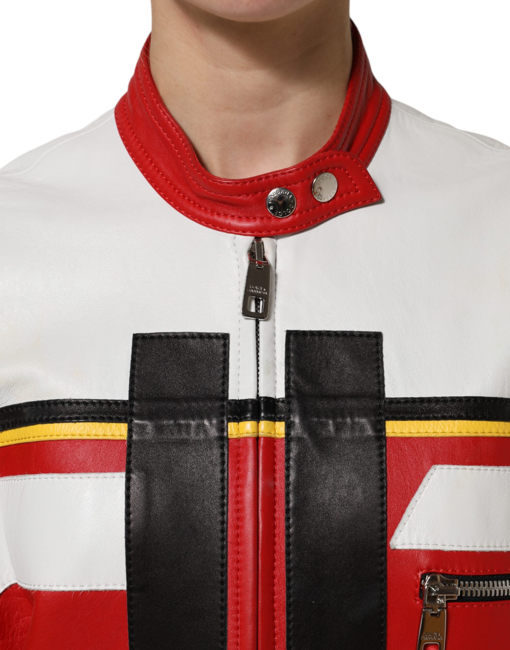 Dolce & Gabbana Multicolor Leather Biker Coat Jacket with Zipper-5