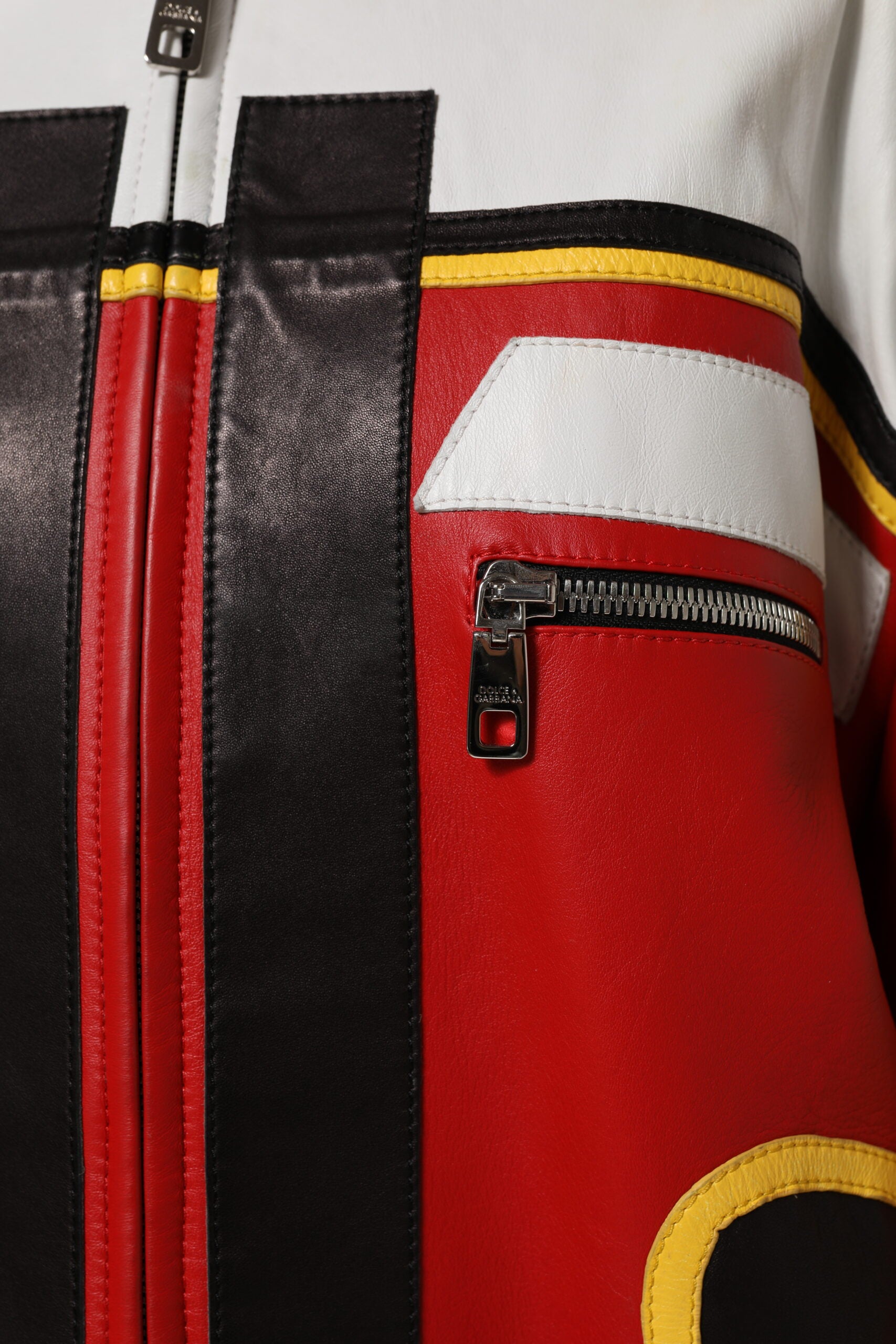 Dolce & Gabbana Multicolor Leather Biker Coat Jacket with Zipper-6