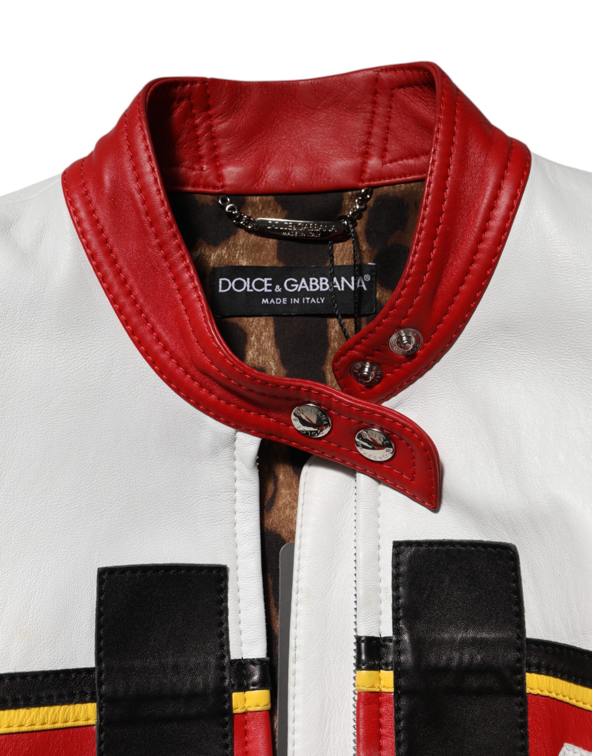 Dolce & Gabbana Multicolor Leather Biker Coat Jacket with Zipper-7