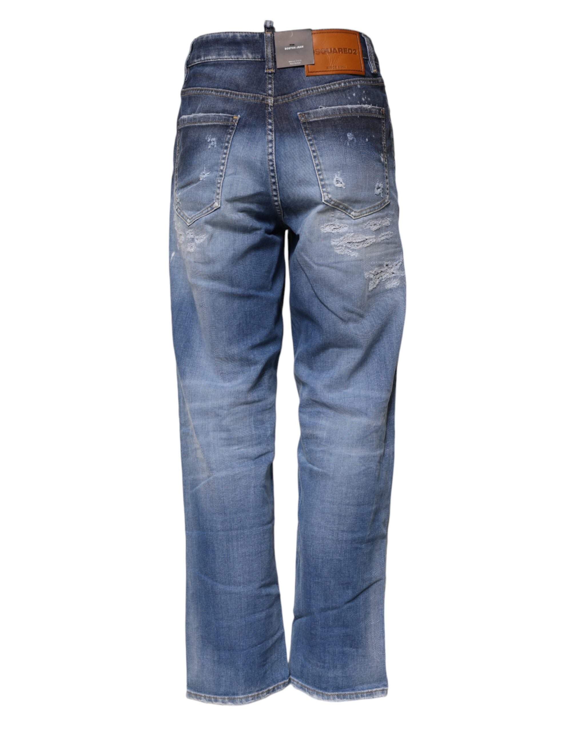 Vaqueros rectos desgastados azules de Dsquared² en algodón con corte de cintura media-3