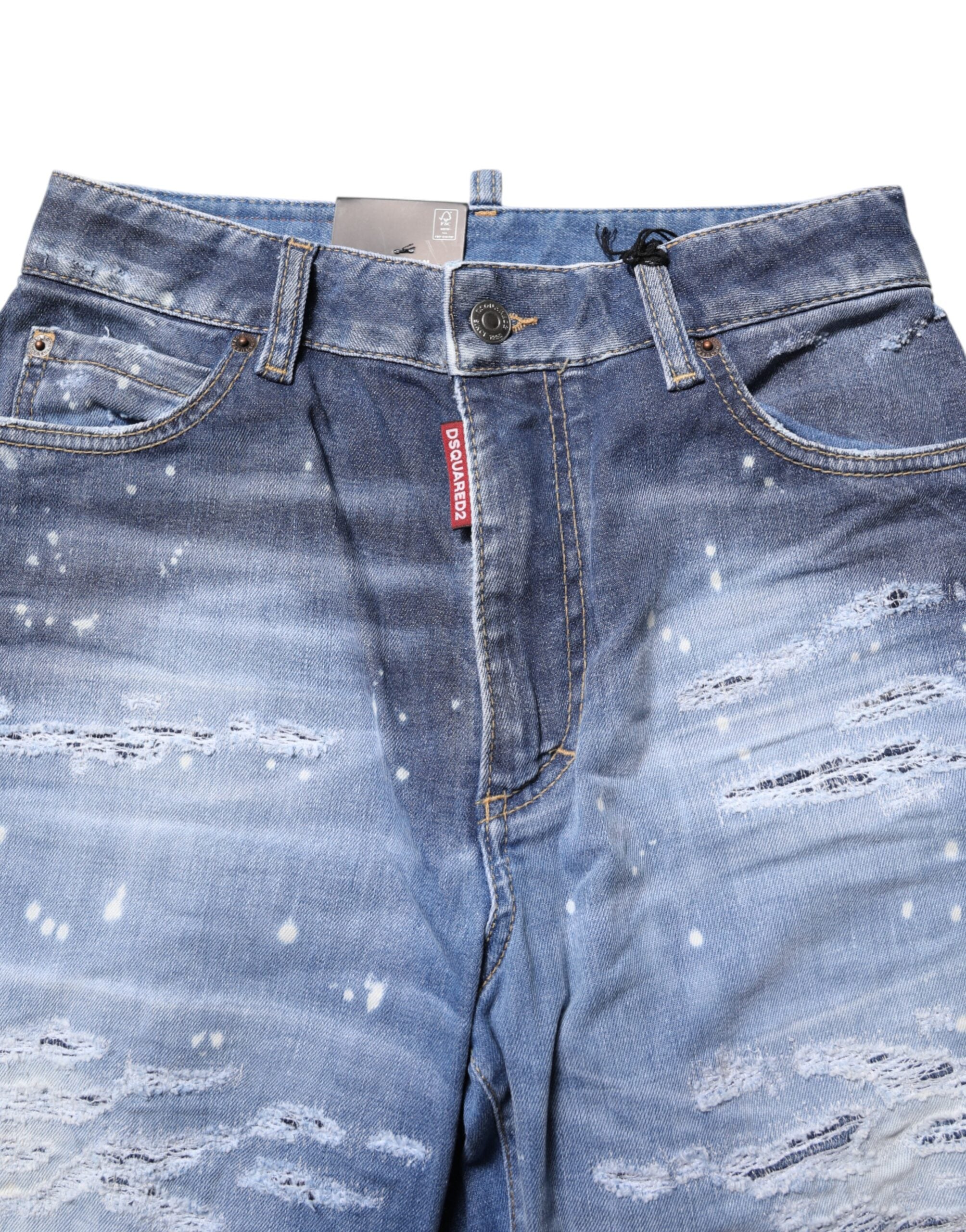 Vaqueros rectos desgastados azules de Dsquared² en algodón con corte de cintura media-4