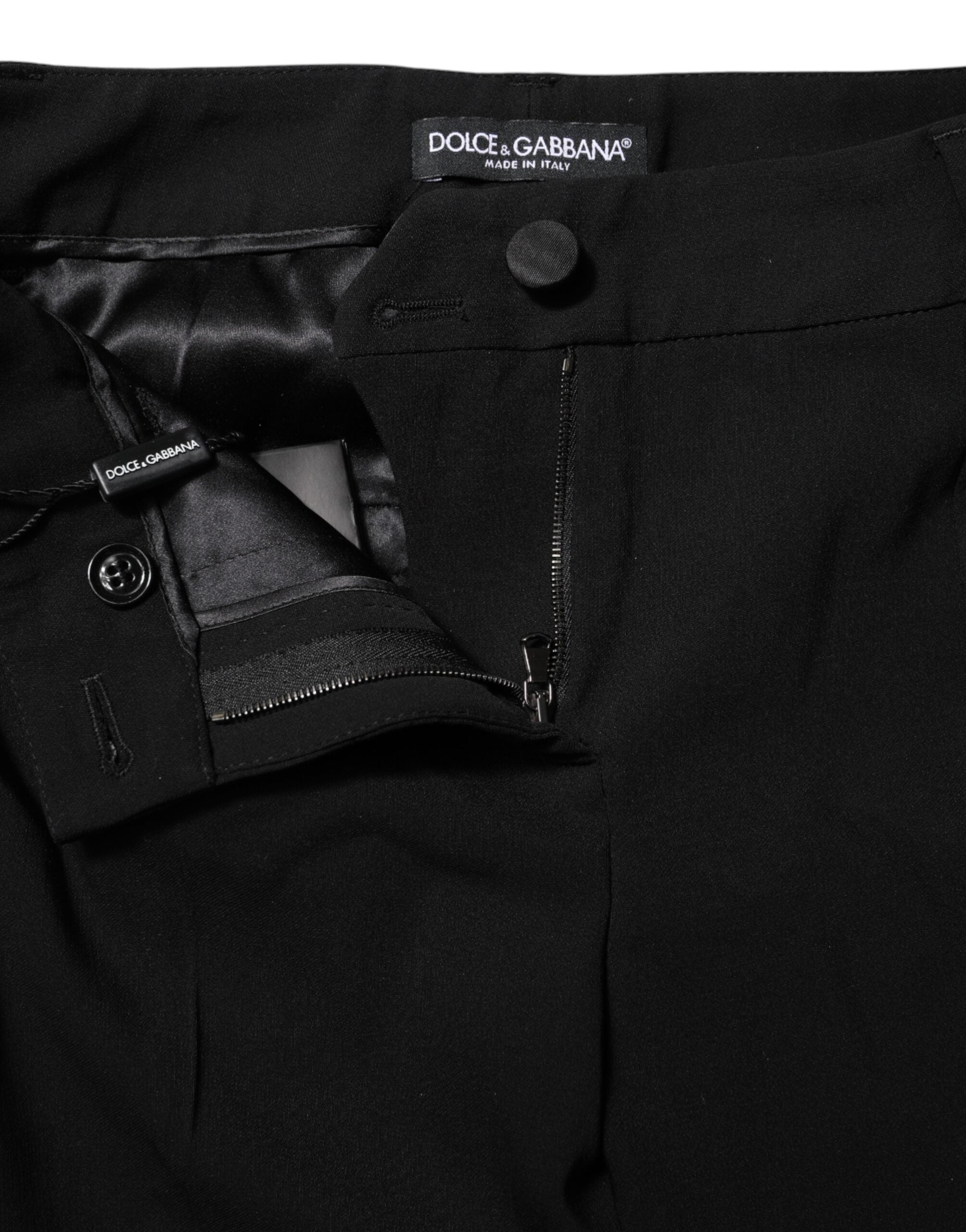 Dolce & Gabbana Schwarze Wollhose mit mittlerer Taille und konisch zulaufendem Kleid-4