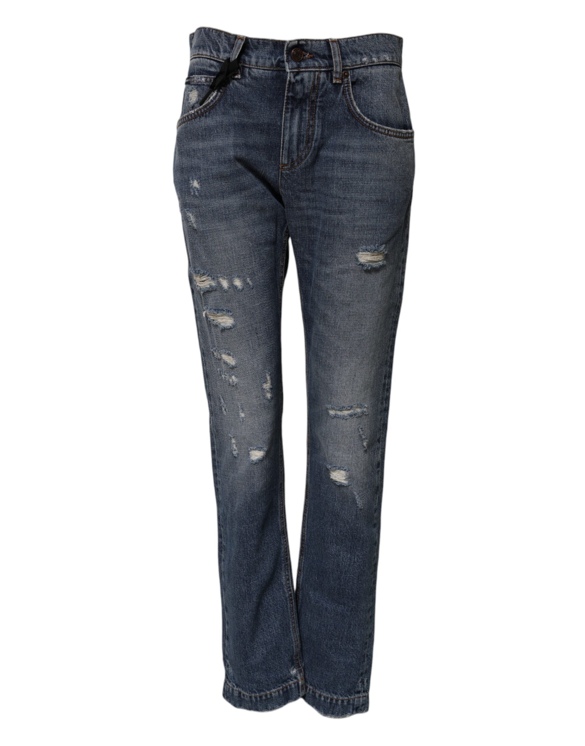 Dolce & Gabbana Blue distressed boyfriend denim jeans made of cotton