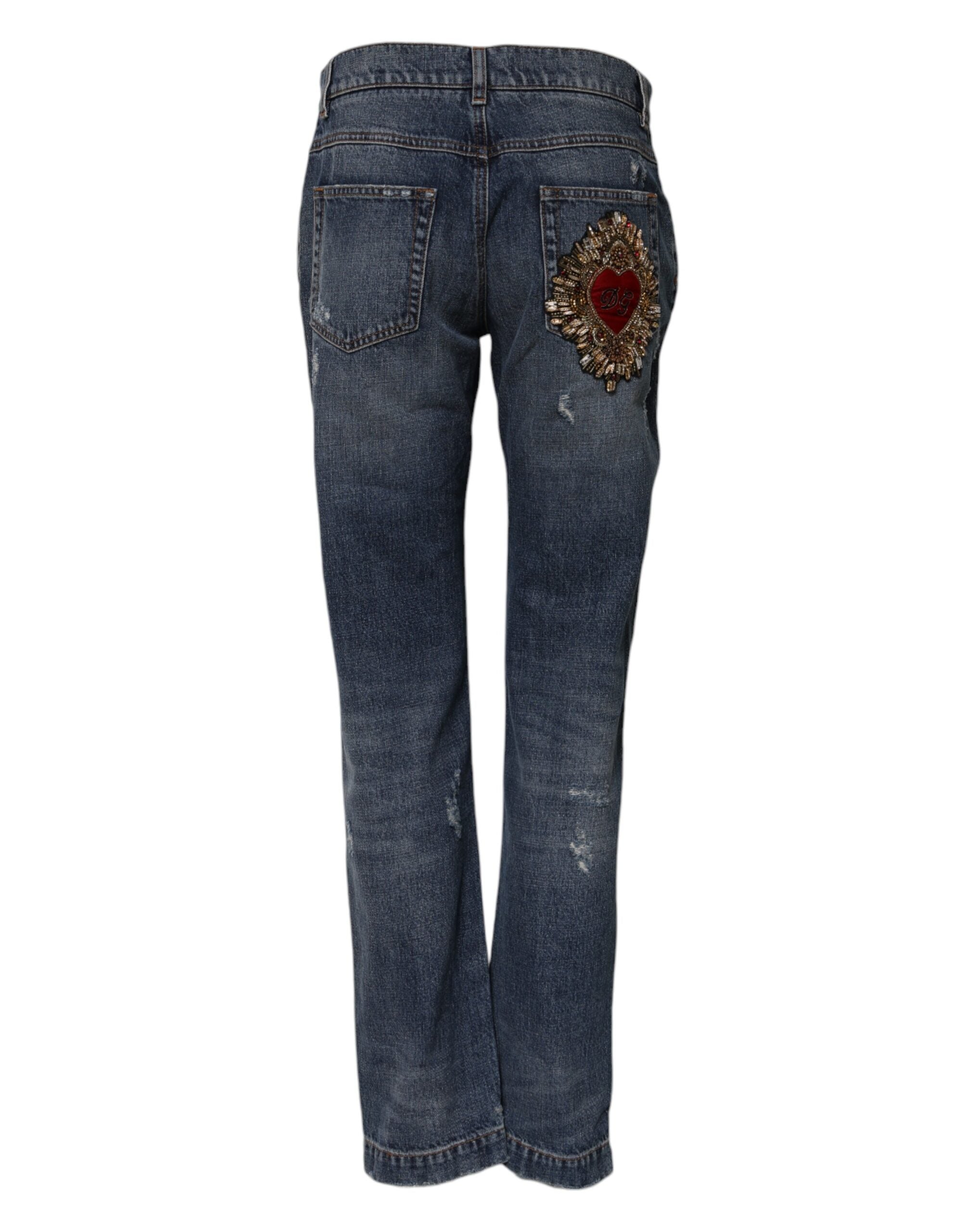 Dolce & Gabbana Blue distressed boyfriend denim jeans made of cotton-3