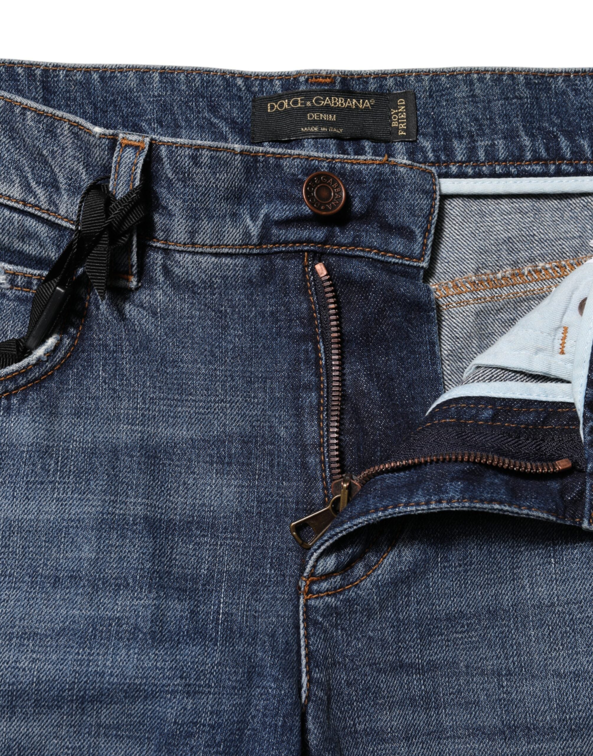 Dolce & Gabbana Blue distressed boyfriend denim jeans made of cotton-4