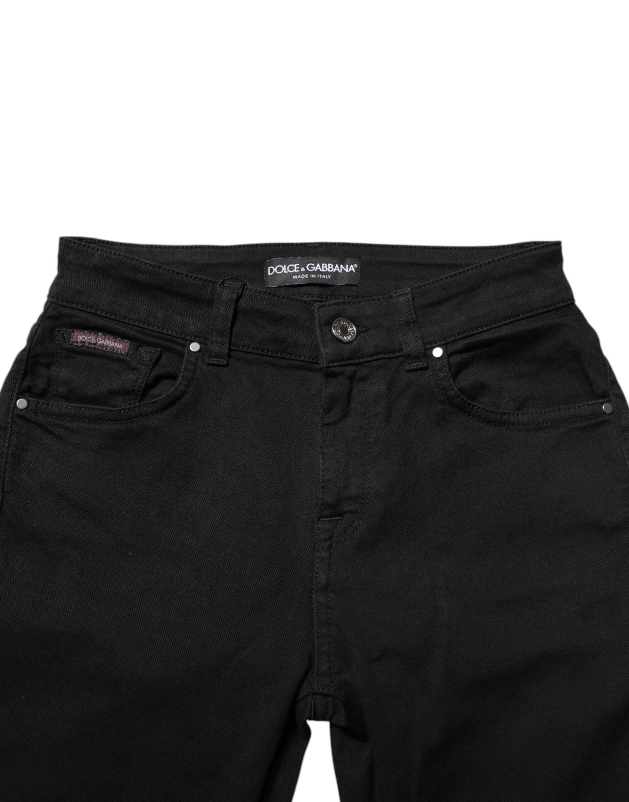 Vaqueros ajustados negros de talle medio de Dolce & Gabbana en algodón-4