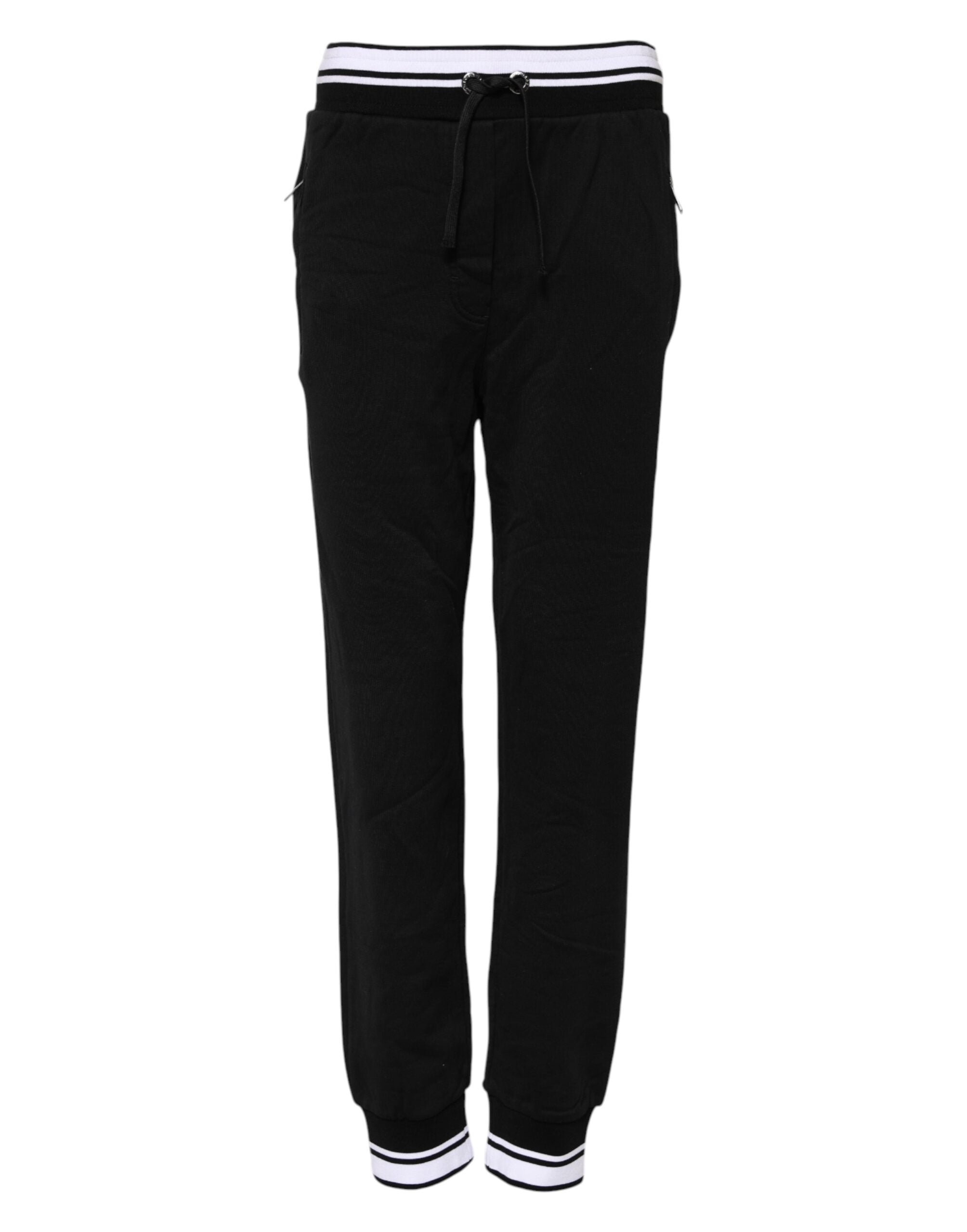 Dolce & Gabbana Black Cotton Jogger Trousers with Mid Waist