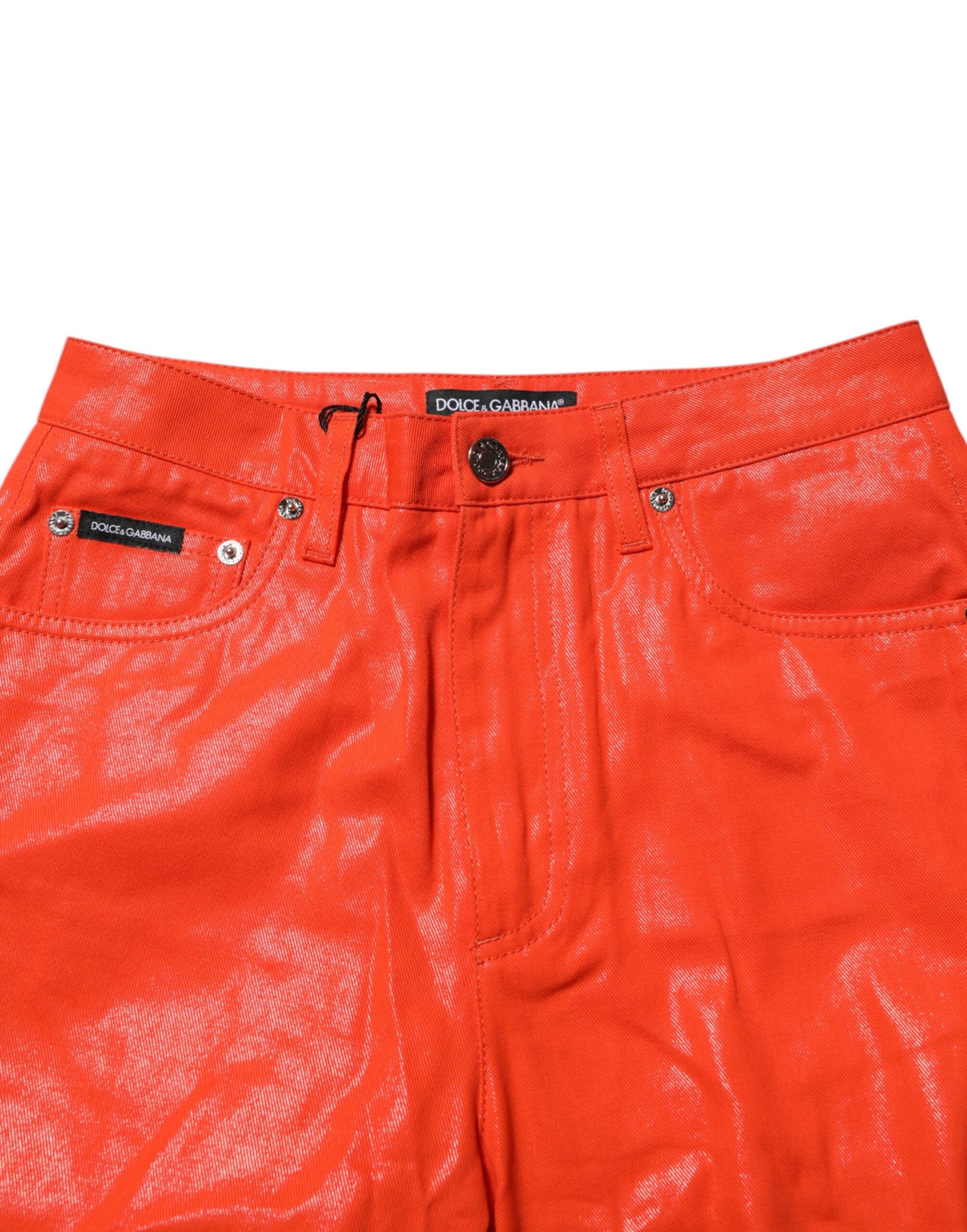 Dolce & Gabbana Orangefarbene Denim-Jeans mit hoher Taille aus Baumwolle-4