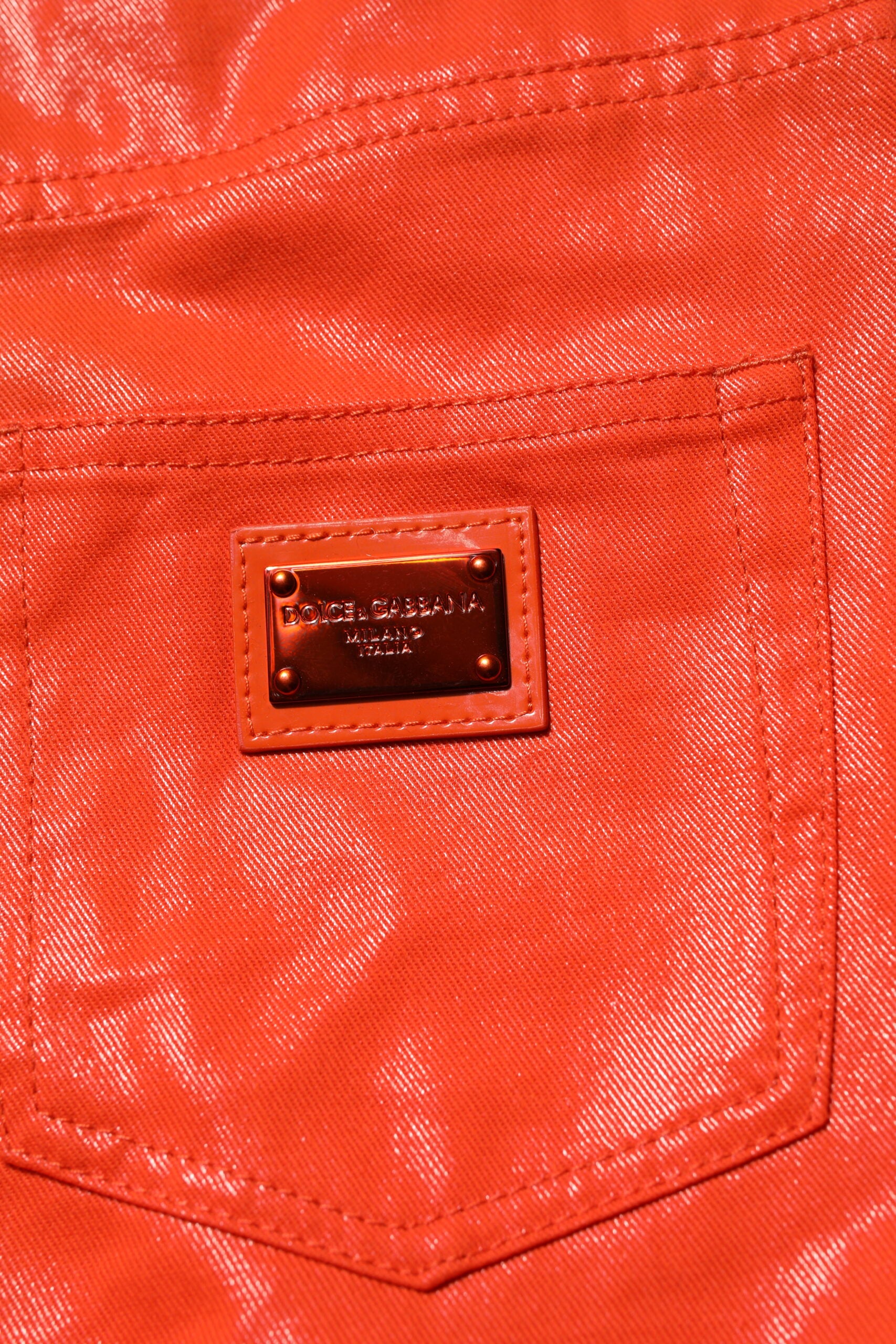 Dolce & Gabbana Orangefarbene Denim-Jeans mit hoher Taille aus Baumwolle-5