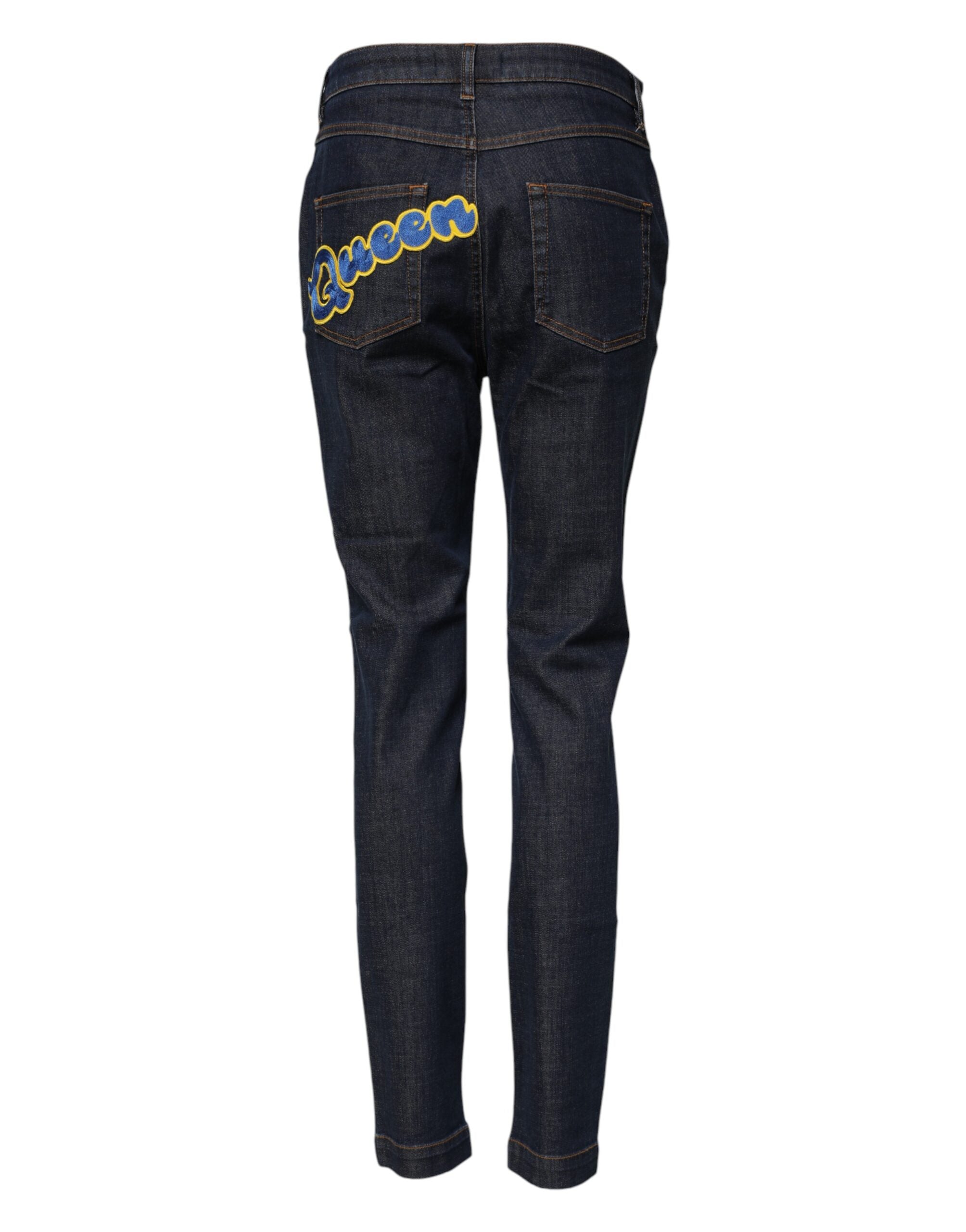 Dolce & Gabbana Blue Queen Patch AUDREY Mid Waist Denim Jeans-3