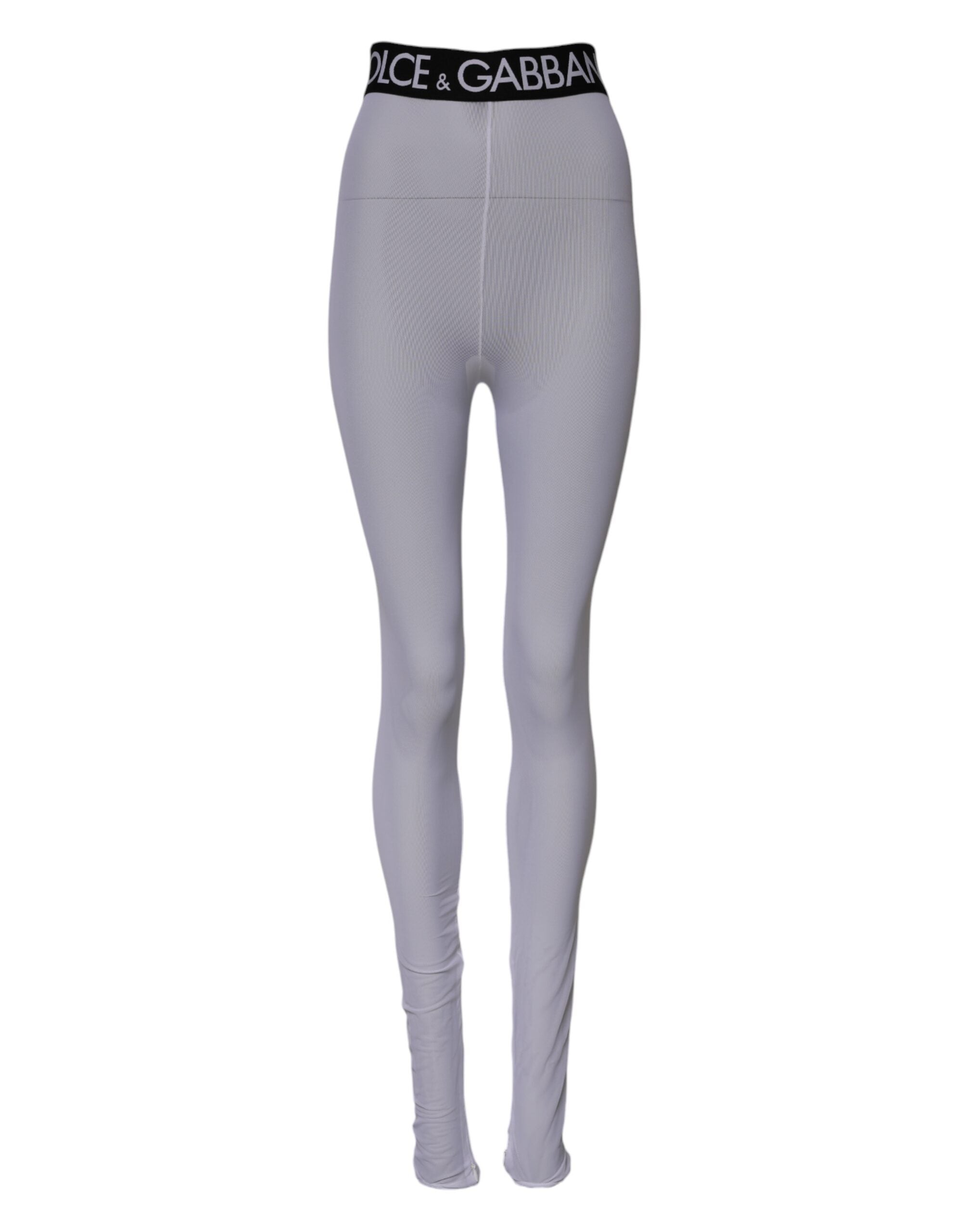 Dolce & Gabbana Graue Nylon DG Logo Mitteltaillierte Leggings Hose-2
