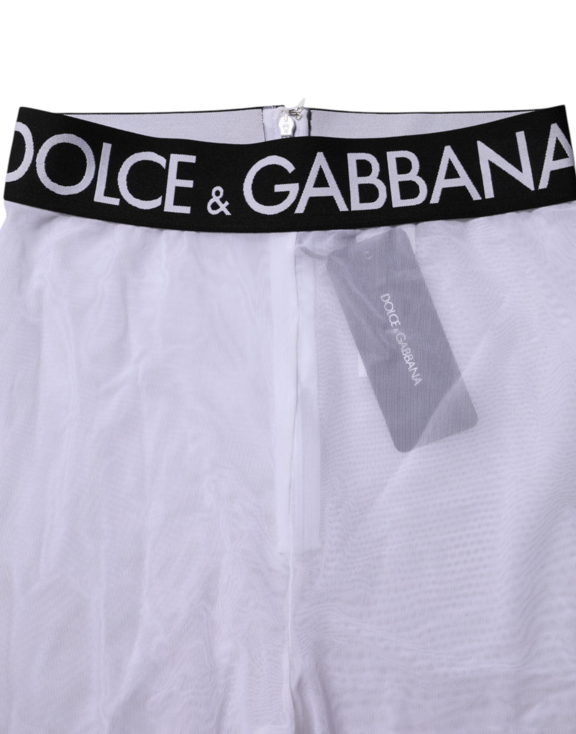 Dolce & Gabbana Graue Nylon DG Logo Mitteltaillierte Leggings Hose-4