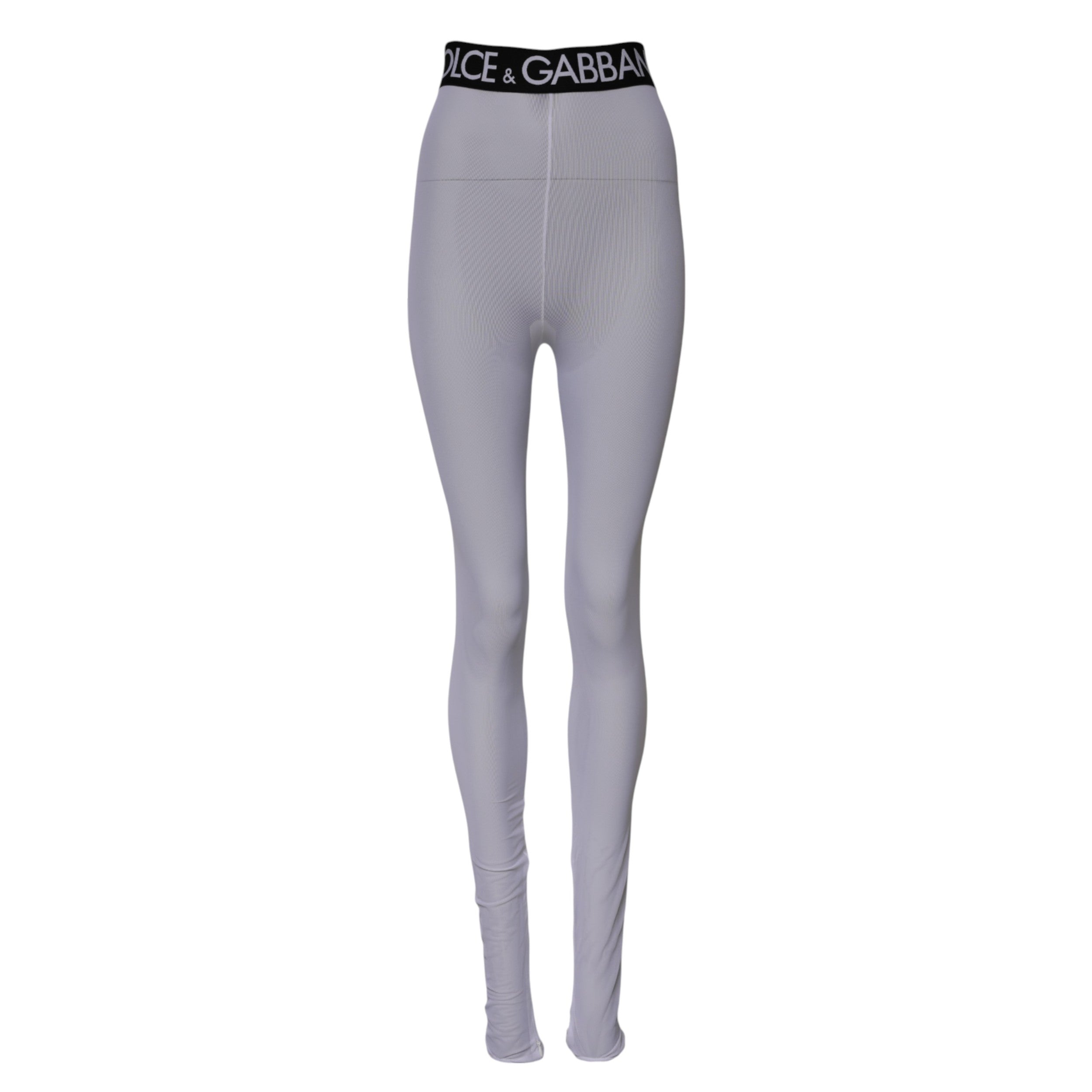Dolce & Gabbana Graue Nylon DG Logo Mitteltaillierte Leggings Hose-5