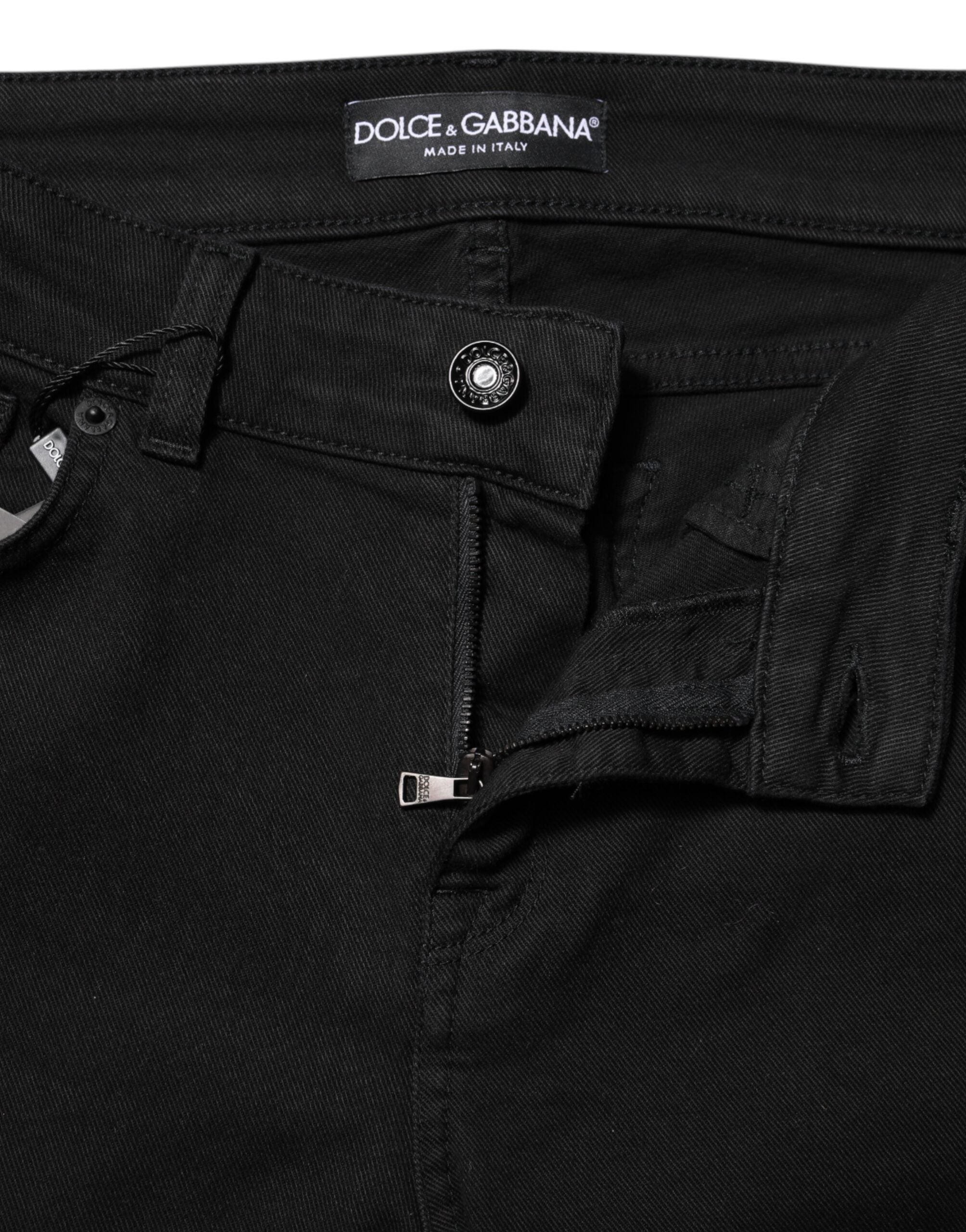 Dolce & Gabbana Schwarze Skinny Denim-Jeans mit mittlerer Taille aus Baumwolle-4