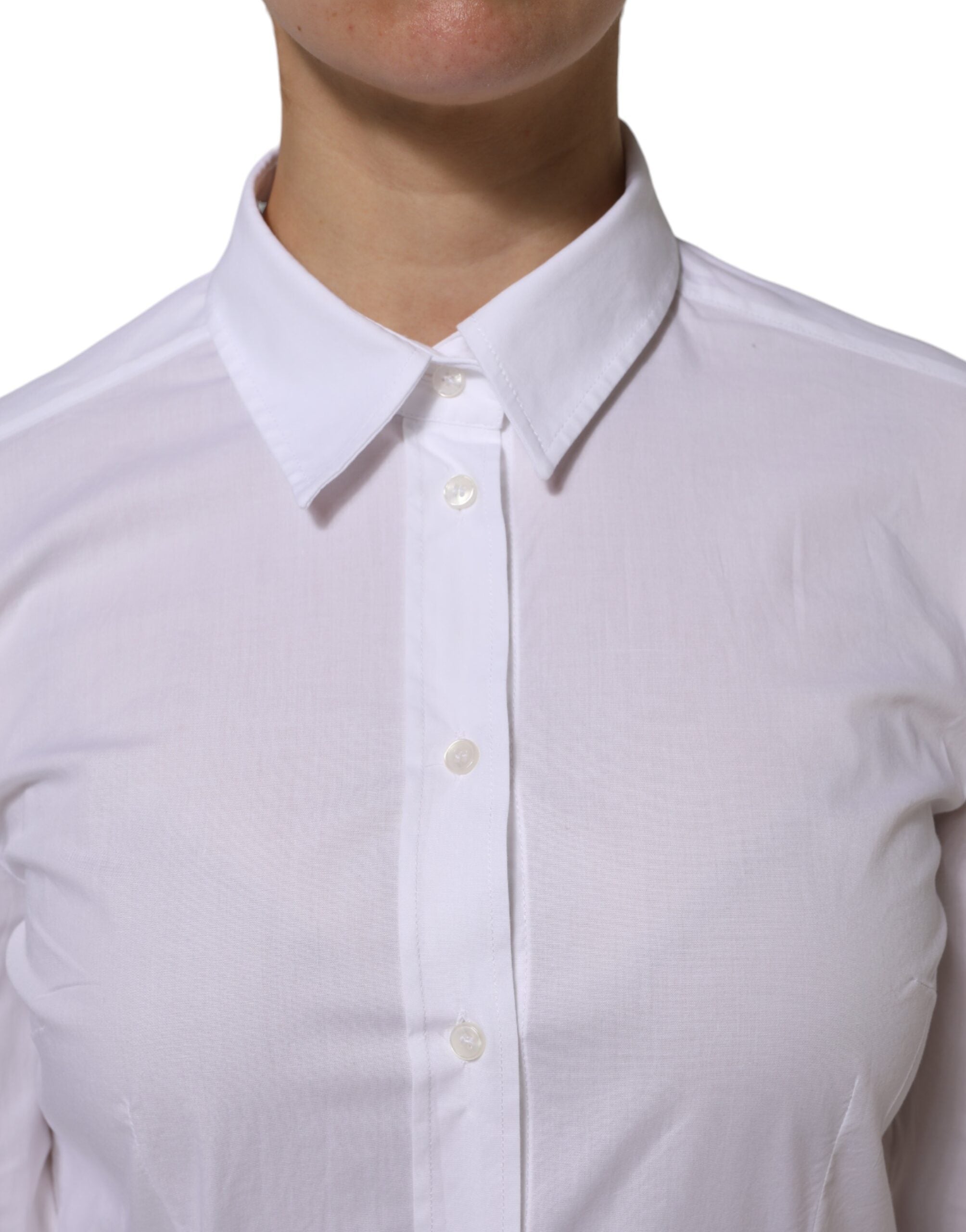 Dolce & Gabbana White cotton shirt with long sleeves and collar-5