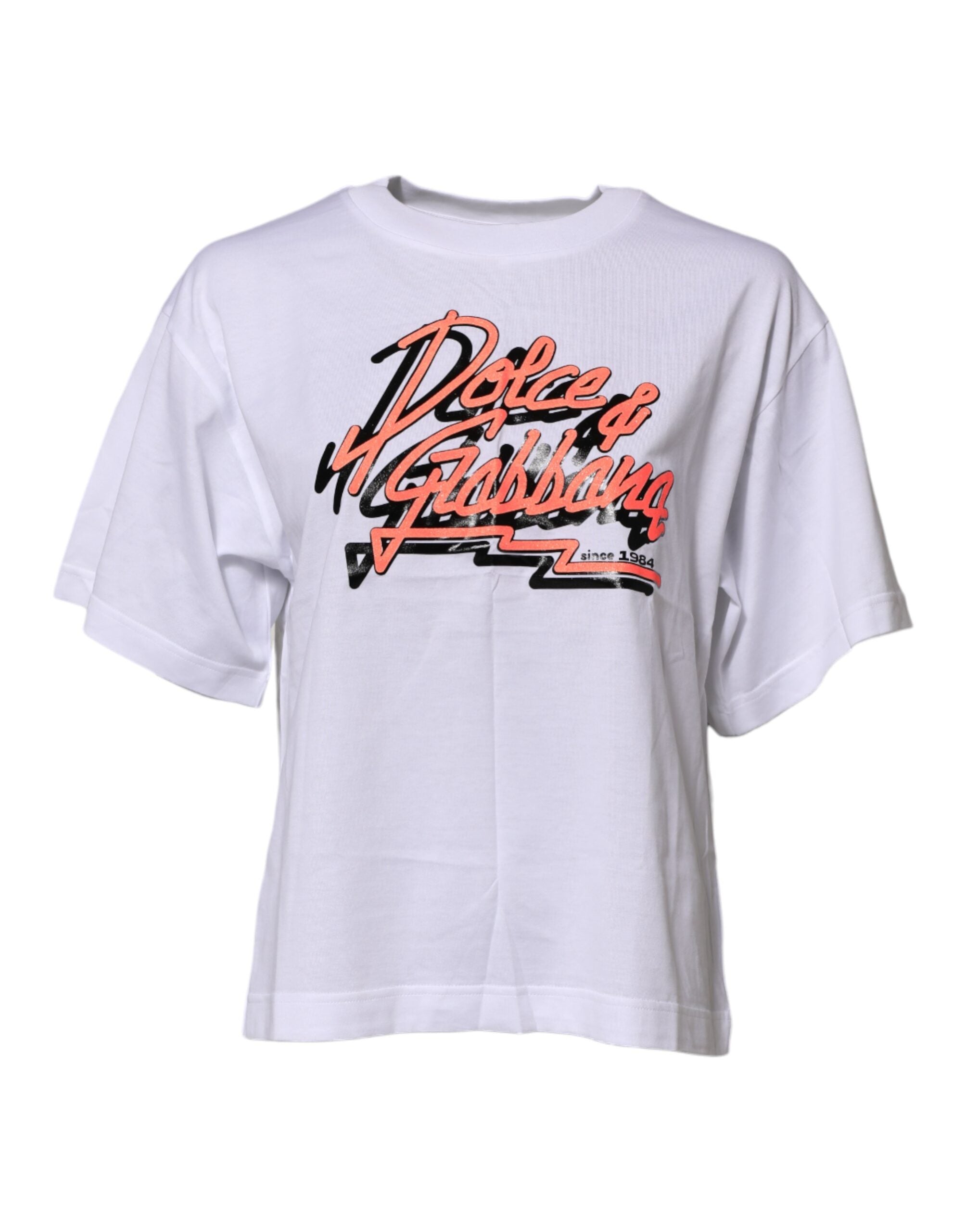 Camiseta blanca Dolce & Gabbana con cuello redondo y estampado gráfico en algodón-2