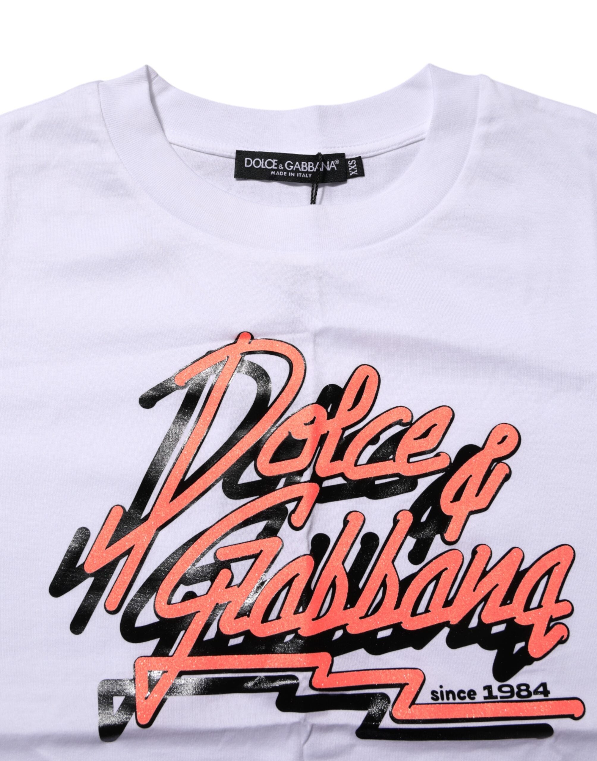 Camiseta blanca Dolce & Gabbana con cuello redondo y estampado gráfico en algodón-4
