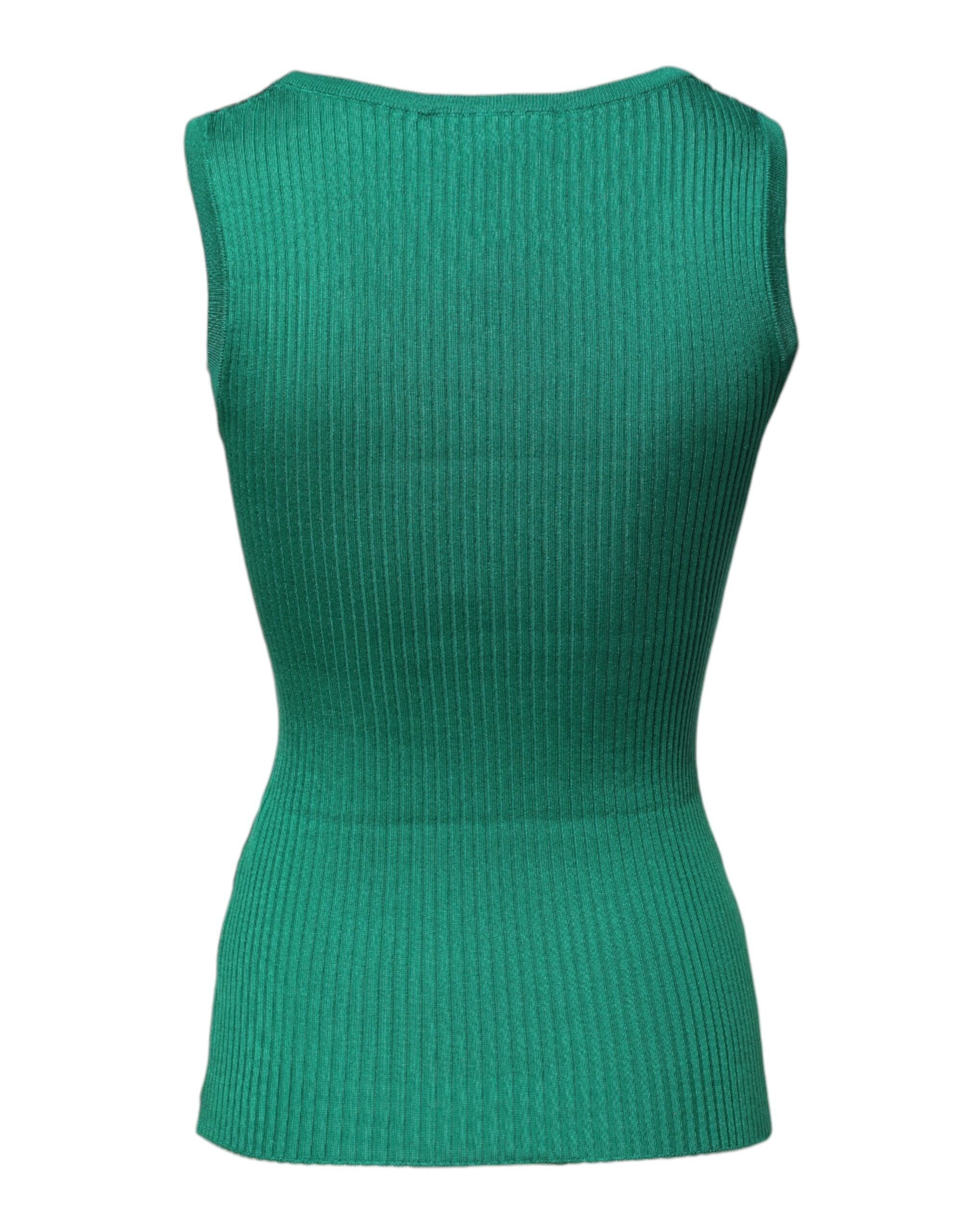 Dolce & Gabbana Green sleeveless silk tank top with round neck-3