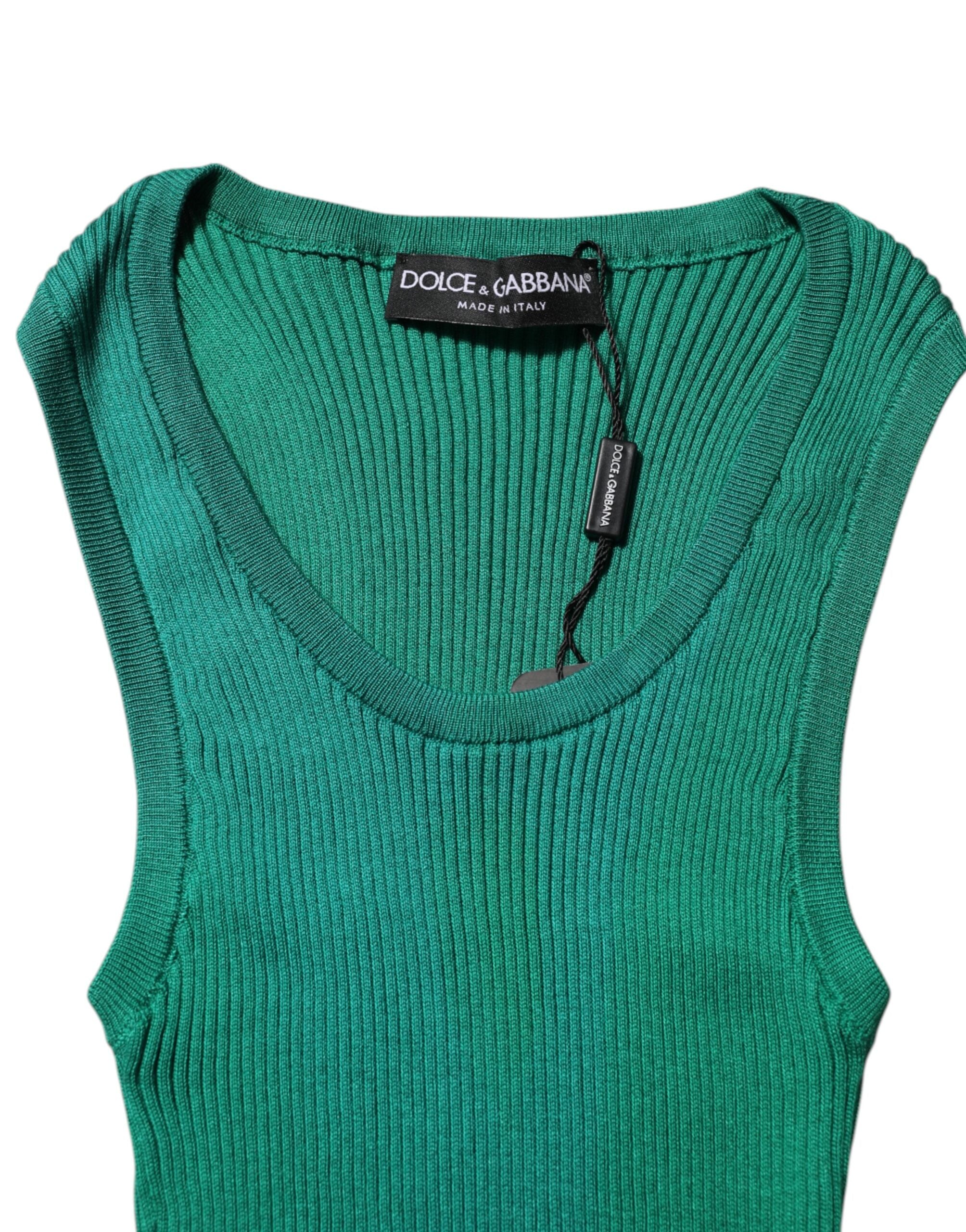 Dolce & Gabbana Green sleeveless silk tank top with round neck-4
