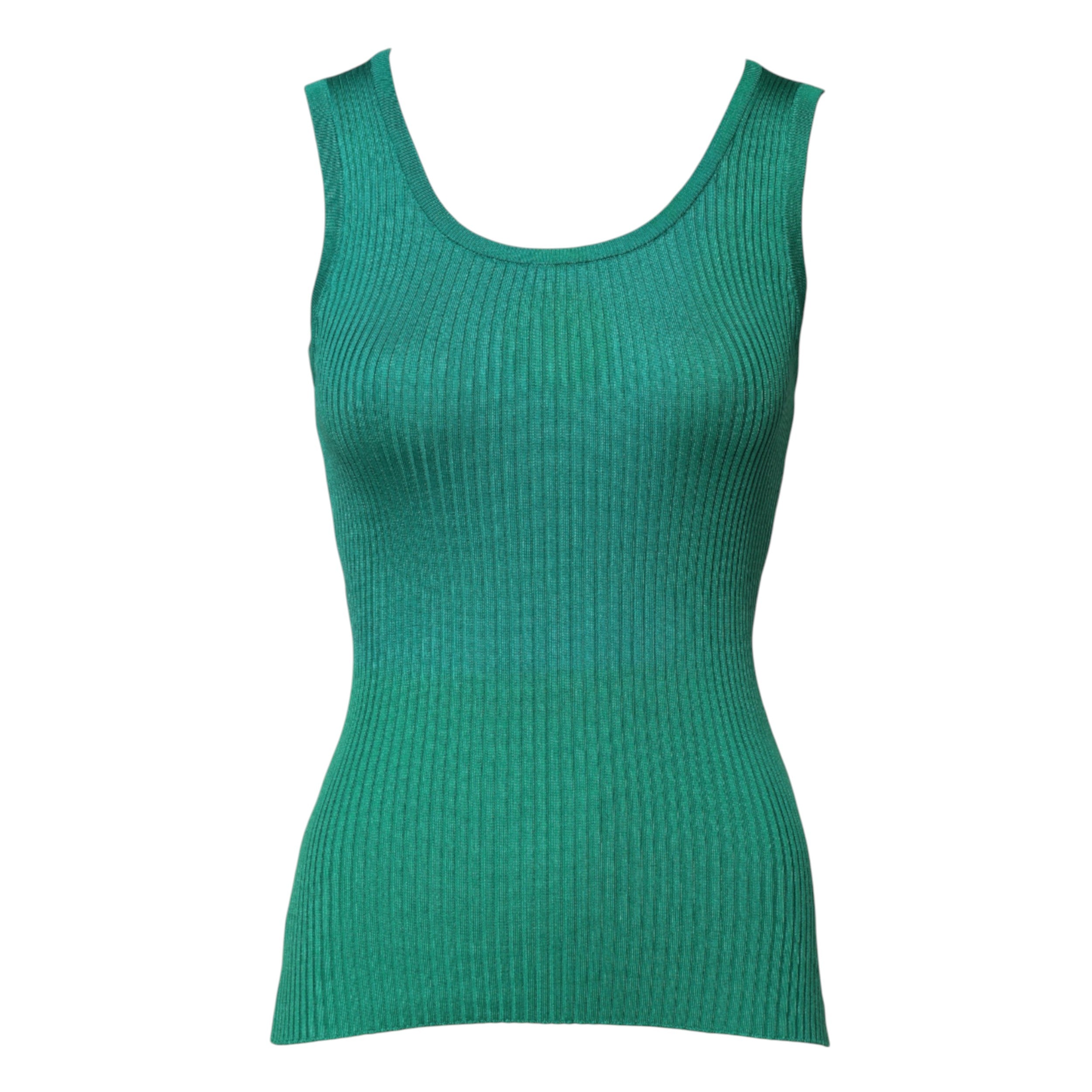 Dolce & Gabbana Green sleeveless silk tank top with round neck-5