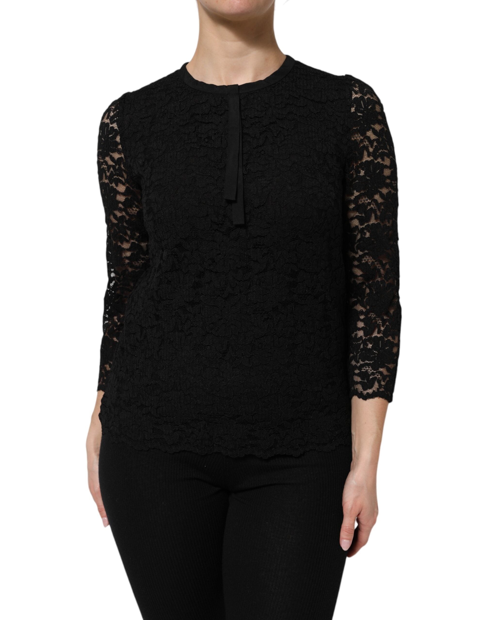 Dolce & Gabbana Schwarzes Nylon-Spitzen-Langarmblusen-Top-1