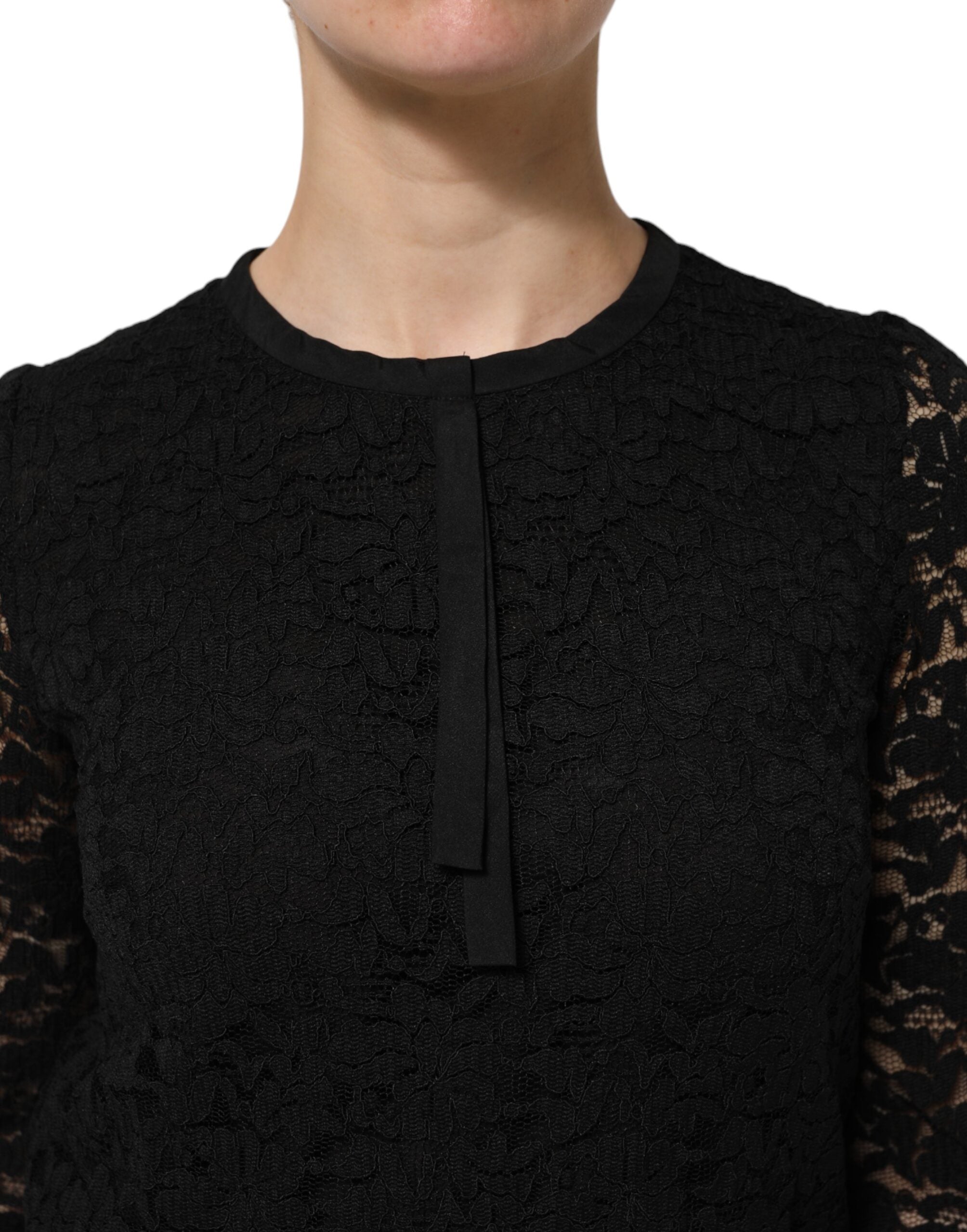 Dolce & Gabbana Schwarzes Nylon-Spitzen-Langarmblusen-Top-5