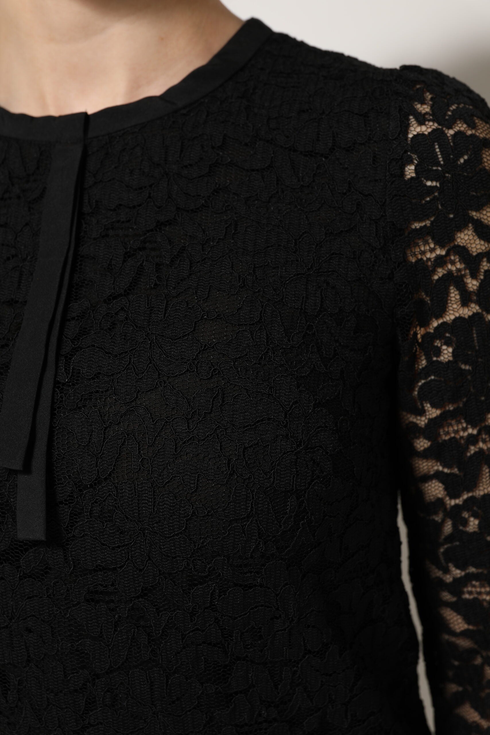 Dolce & Gabbana Schwarzes Nylon-Spitzen-Langarmblusen-Top-6