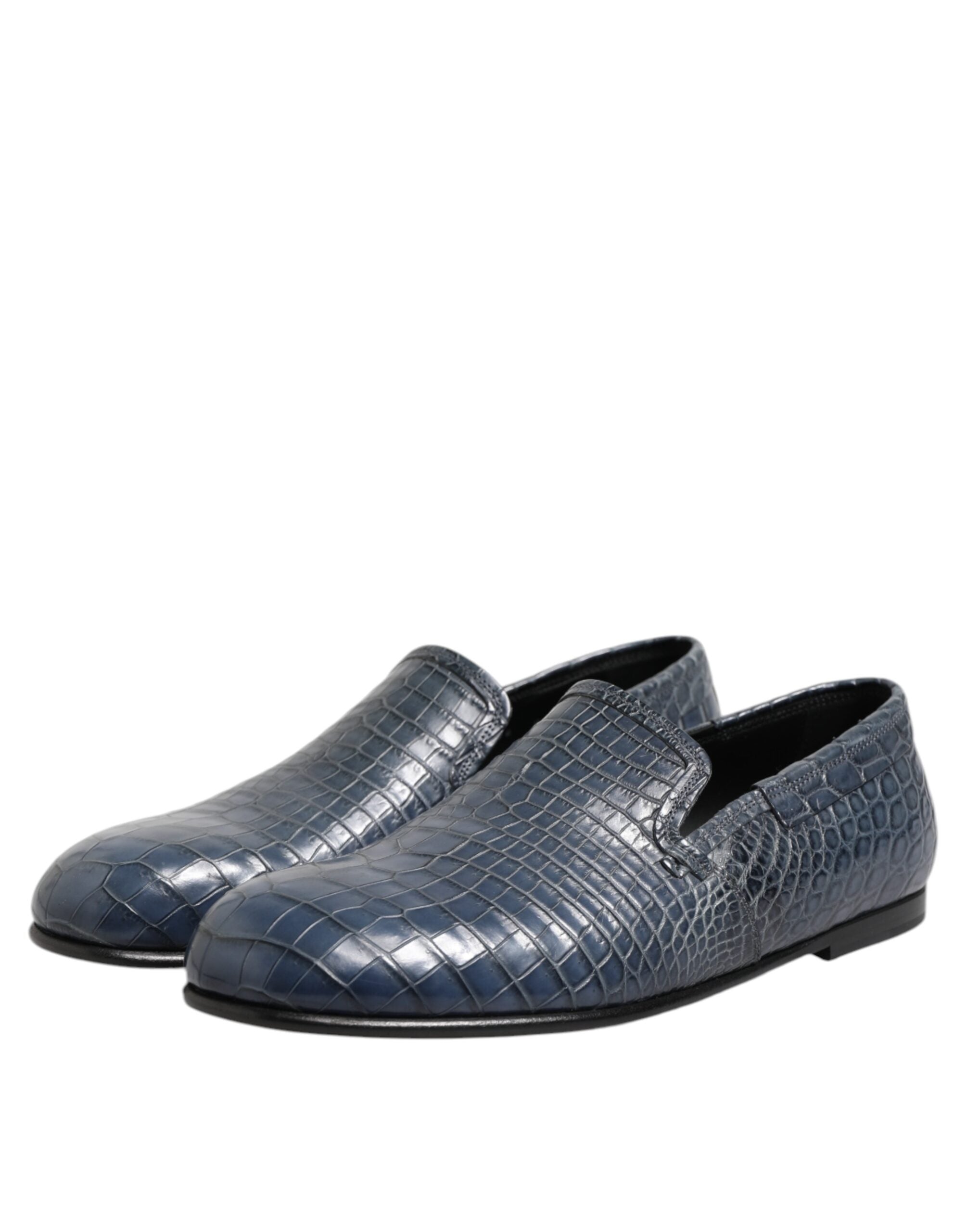 Dolce & Gabbana Blaue Exotische Leder Slip On Loafers Männer Kleid Schuhe-4