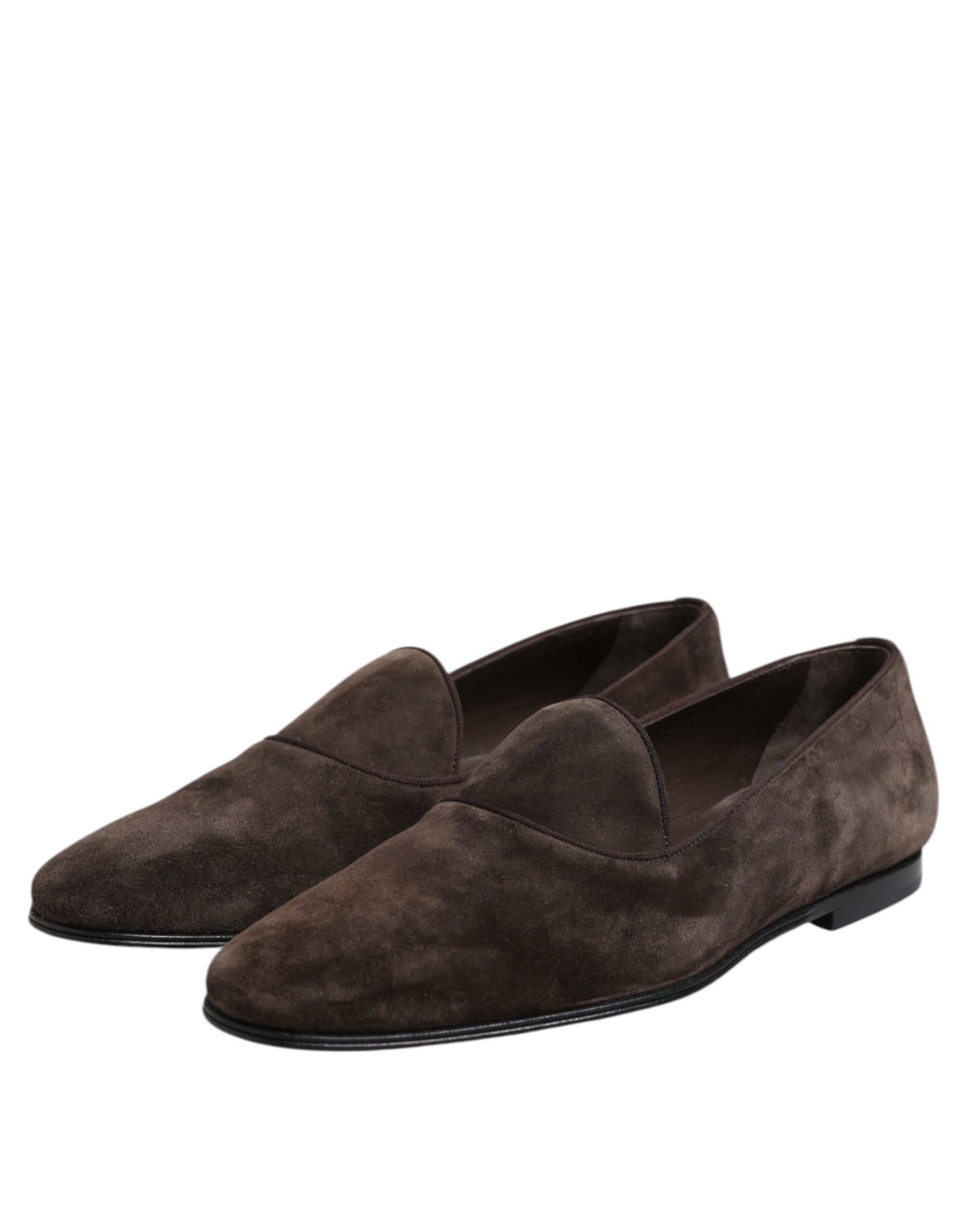 Dolce & Gabbana Brown Velvet Leather Loafer Shoes-4