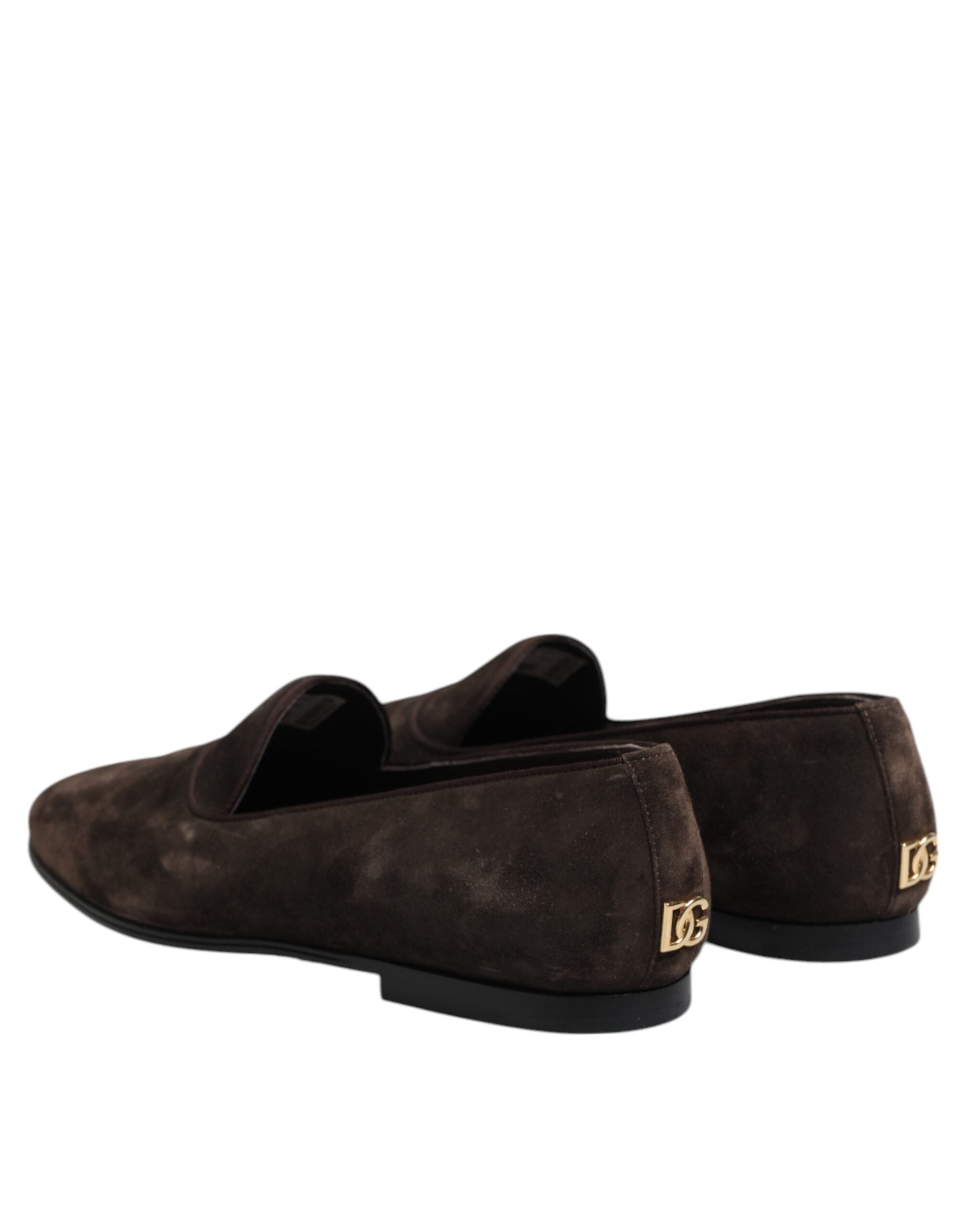 Dolce & Gabbana Brown Velvet Leather Loafer Shoes-5