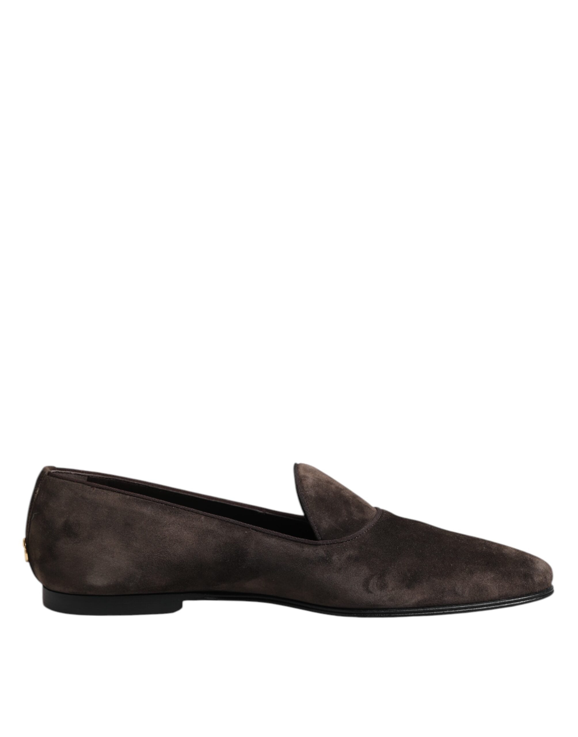 Dolce & Gabbana Brown Velvet Leather Loafer Shoes-1