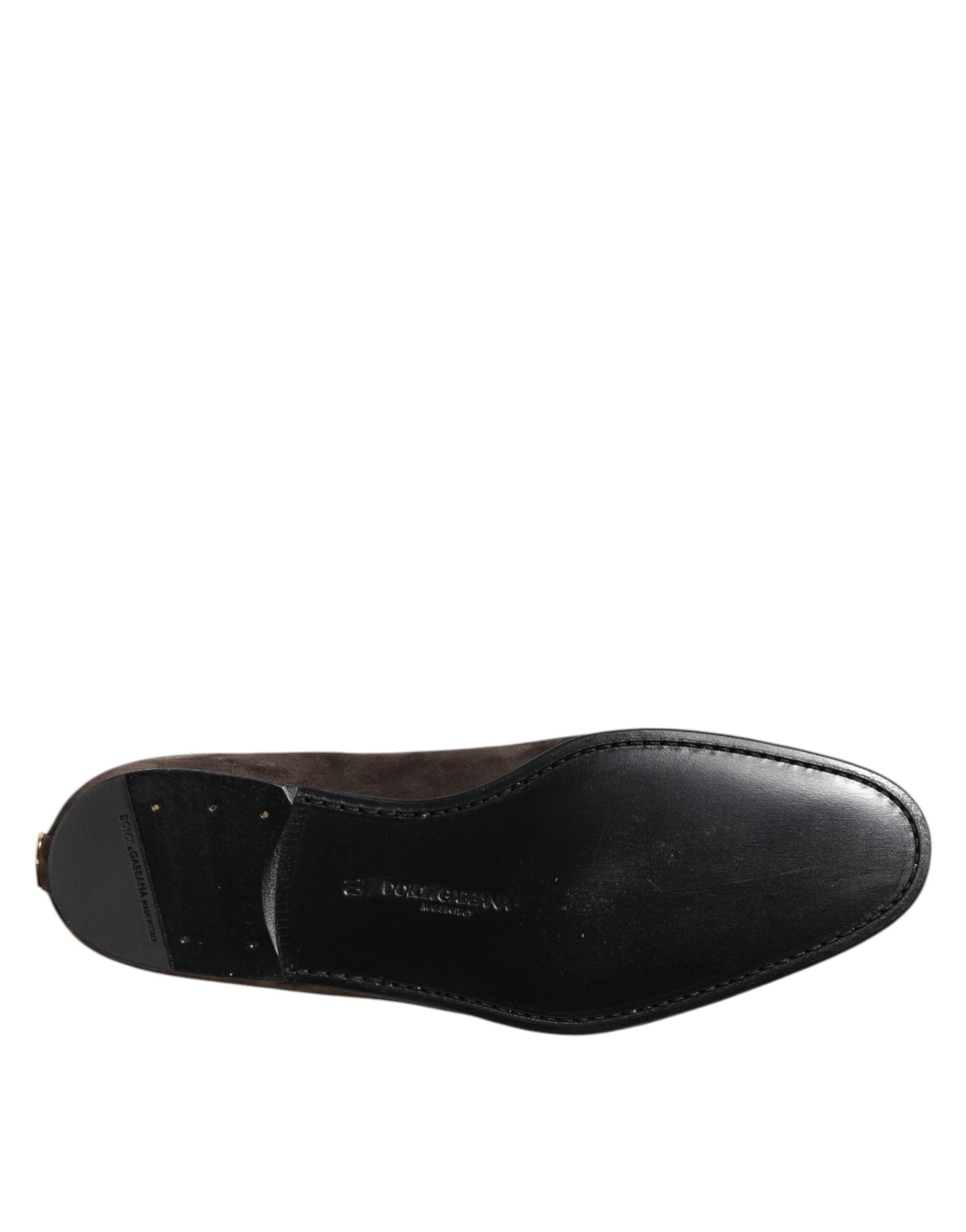 Dolce & Gabbana Brown Velvet Leather Loafer Shoes-8