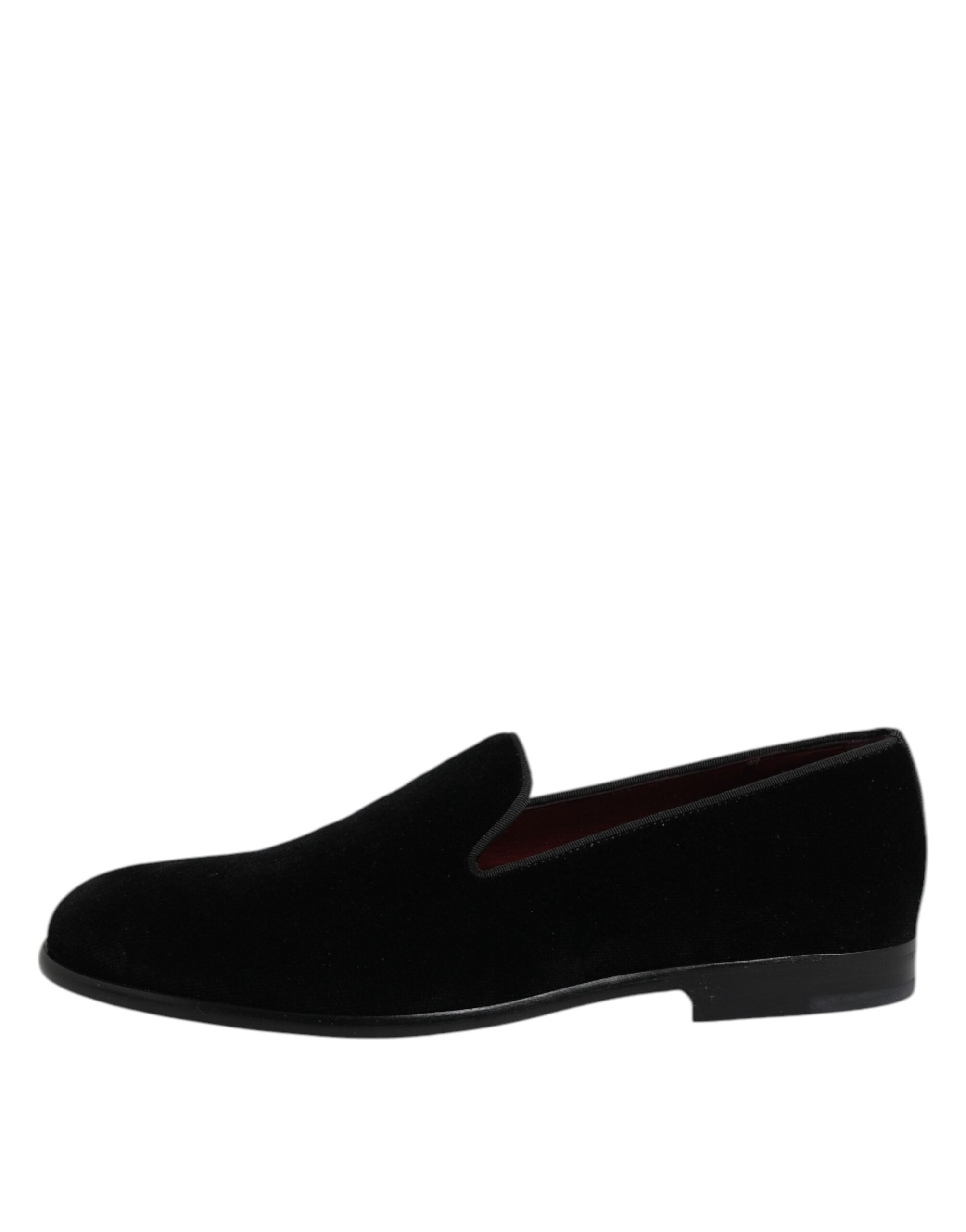 Dolce & Gabbana Black Velvet Slip-On Loafers Formal Shoes-6