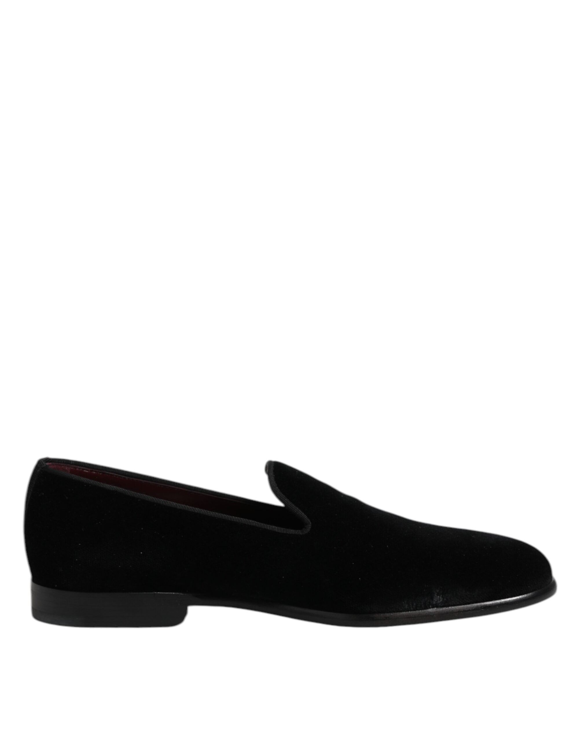Dolce & Gabbana Black Velvet Slip-On Loafers Formal Shoes-1