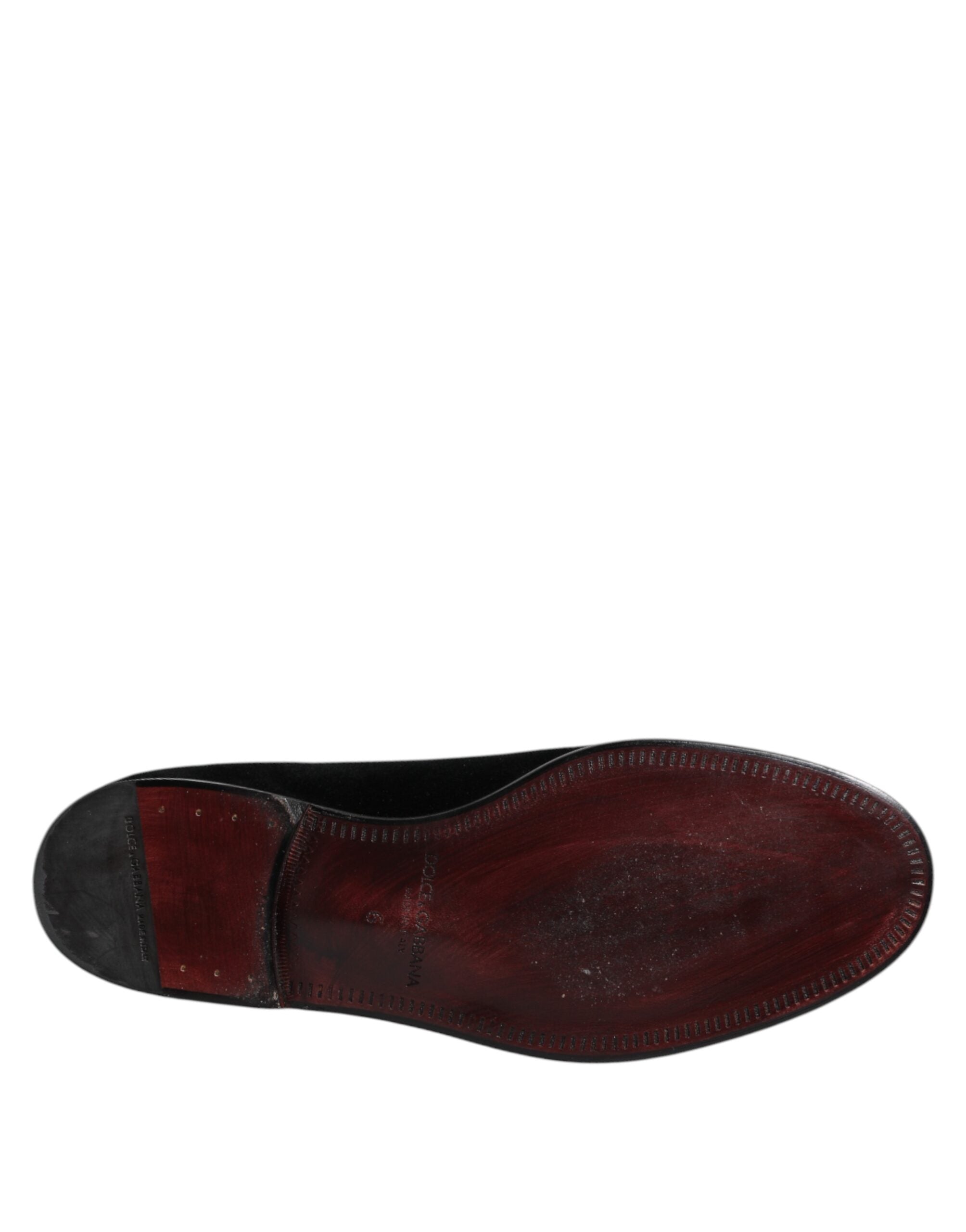 Dolce & Gabbana Black Velvet Slip-On Loafers Formal Shoes-8